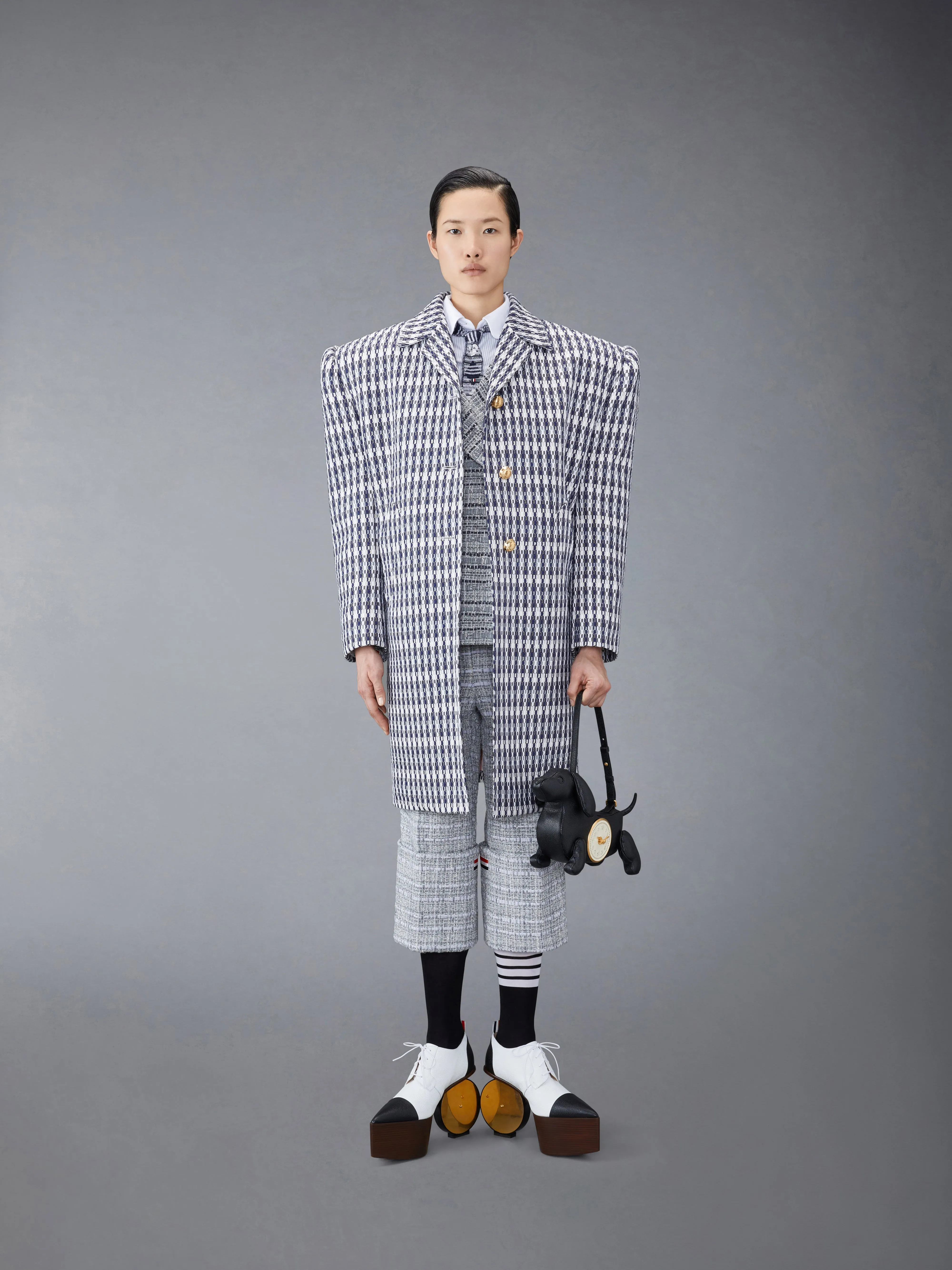 GROSGRAIN TWEED OVERSIZED BAL COLLAR OVERCOAT sold by Thom Browne product image thumbnail 3