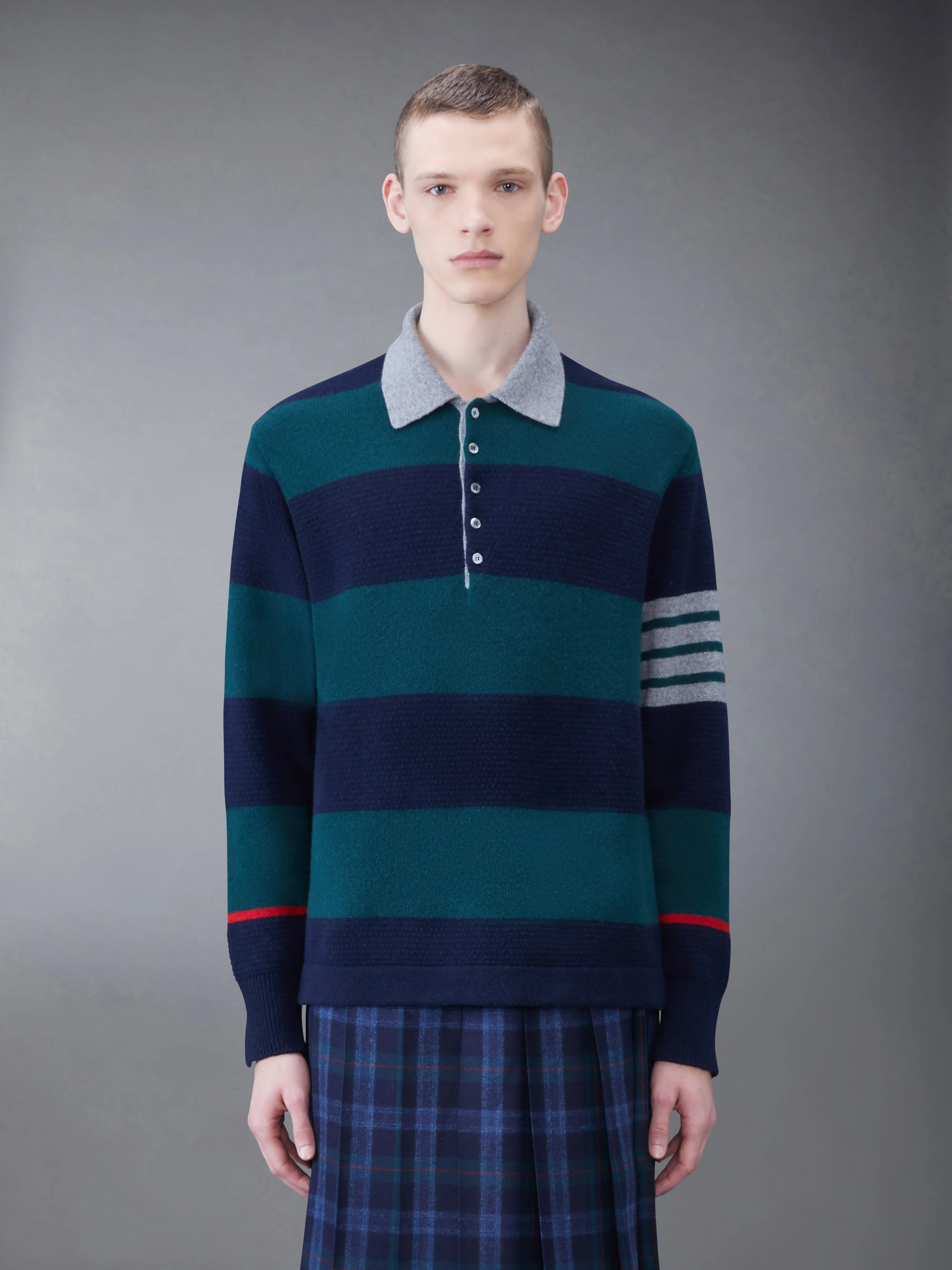 Rugby Stripe Merino 4-Bar Long Sleeve Polo sold by Thom Browne