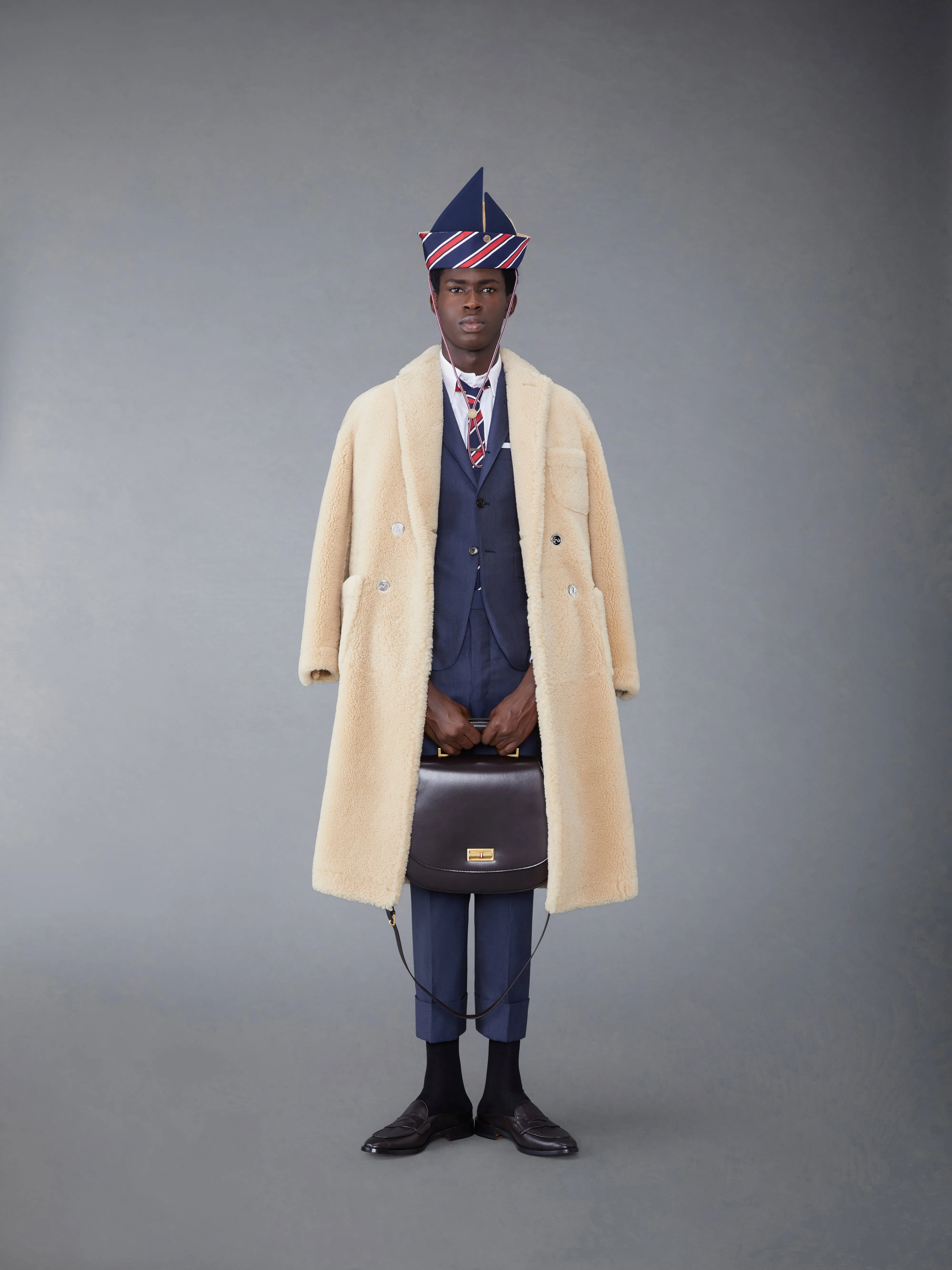 Dyed Shearling Double Breasted Sack Overcoat sold by Thom Browne product image thumbnail 3