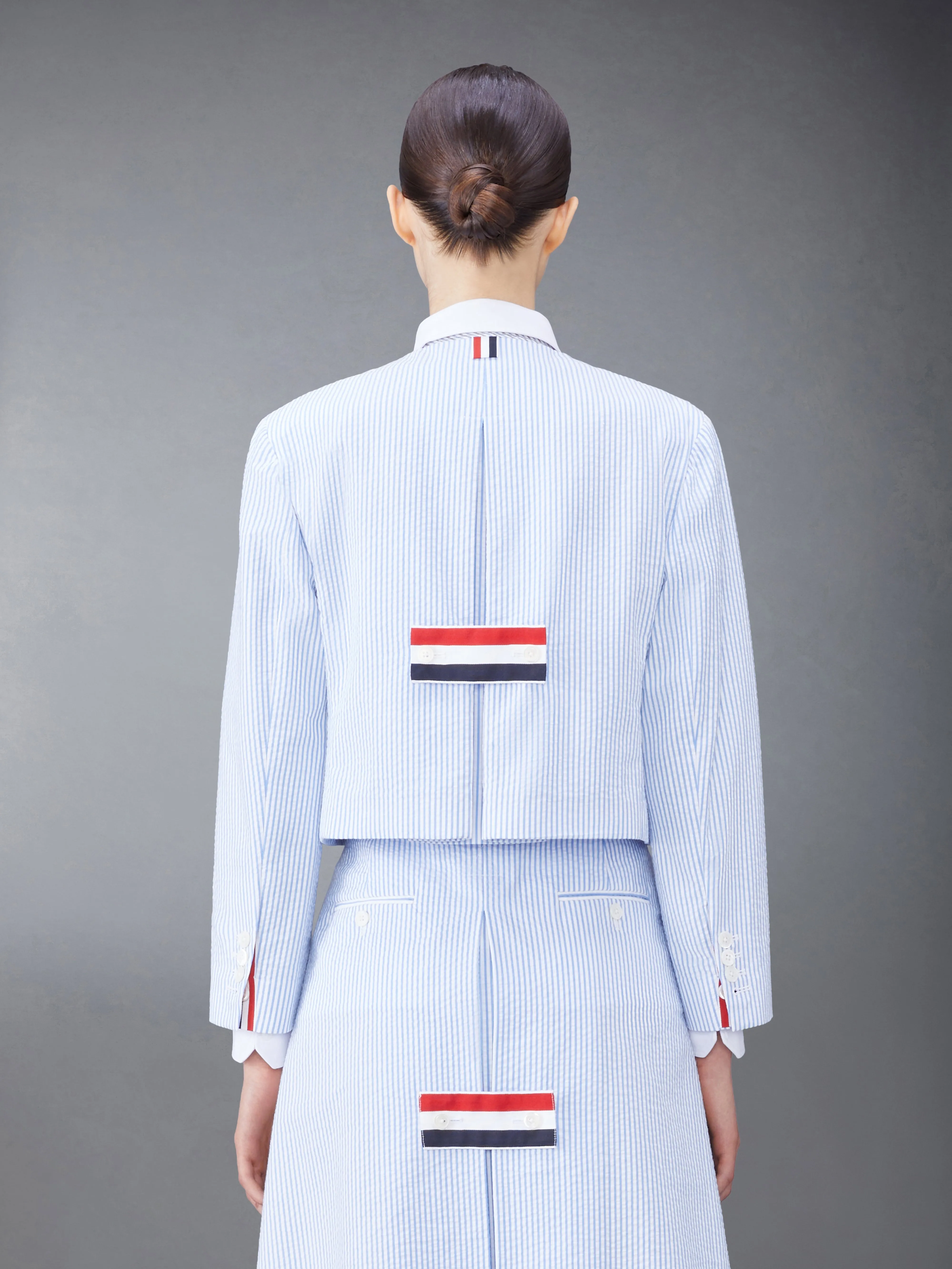 SEERSUCKER BOX PLEAT CARDIGAN JACKET sold by Thom Browne product image thumbnail 2
