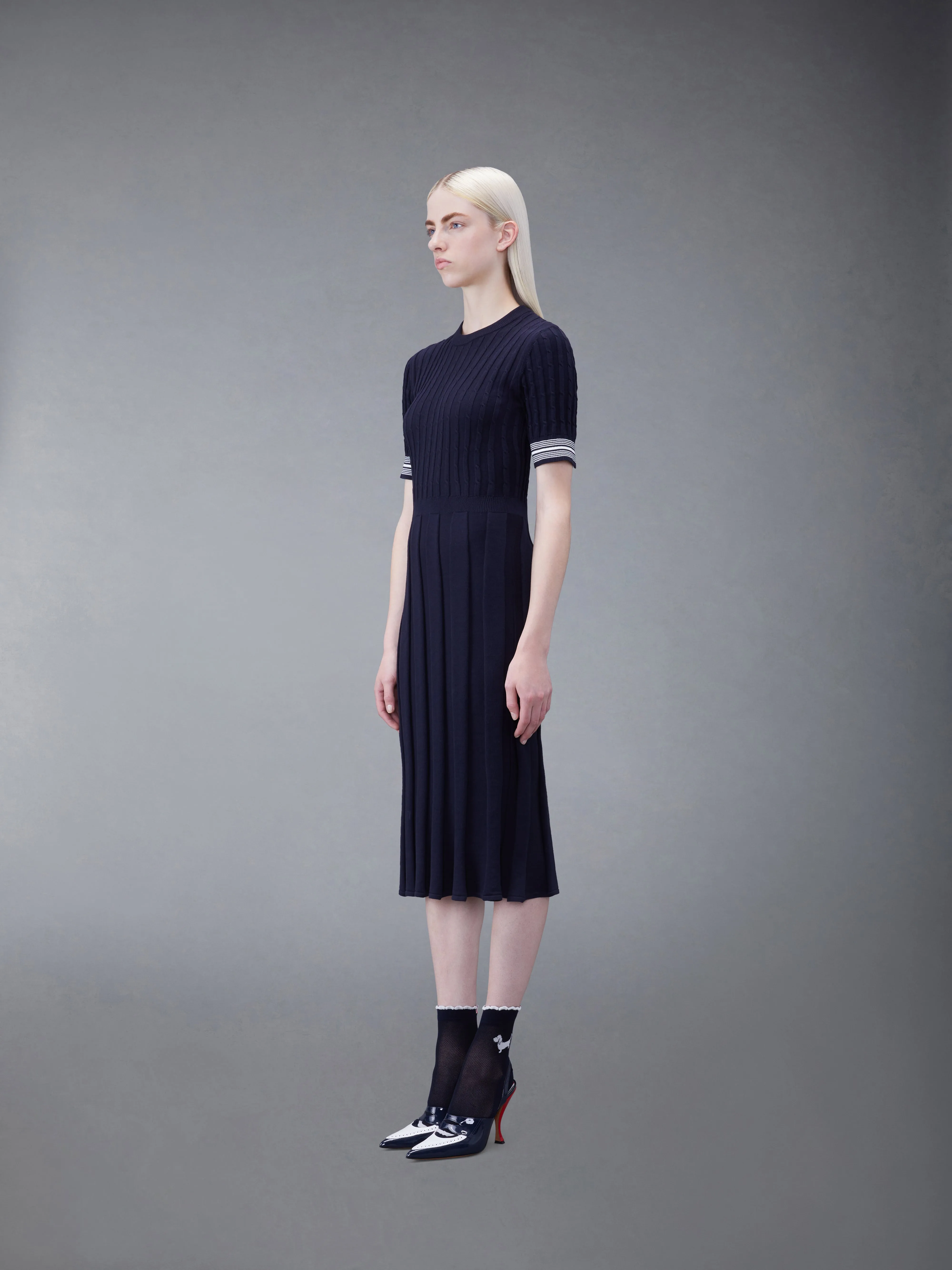 COTTON PLEATED CRICKET STRIPED CABLE DRESS sold by Thom Browne product image thumbnail 2