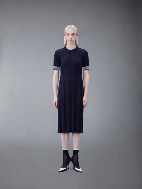 COTTON PLEATED CRICKET STRIPED CABLE DRESS sold by Thom Browne