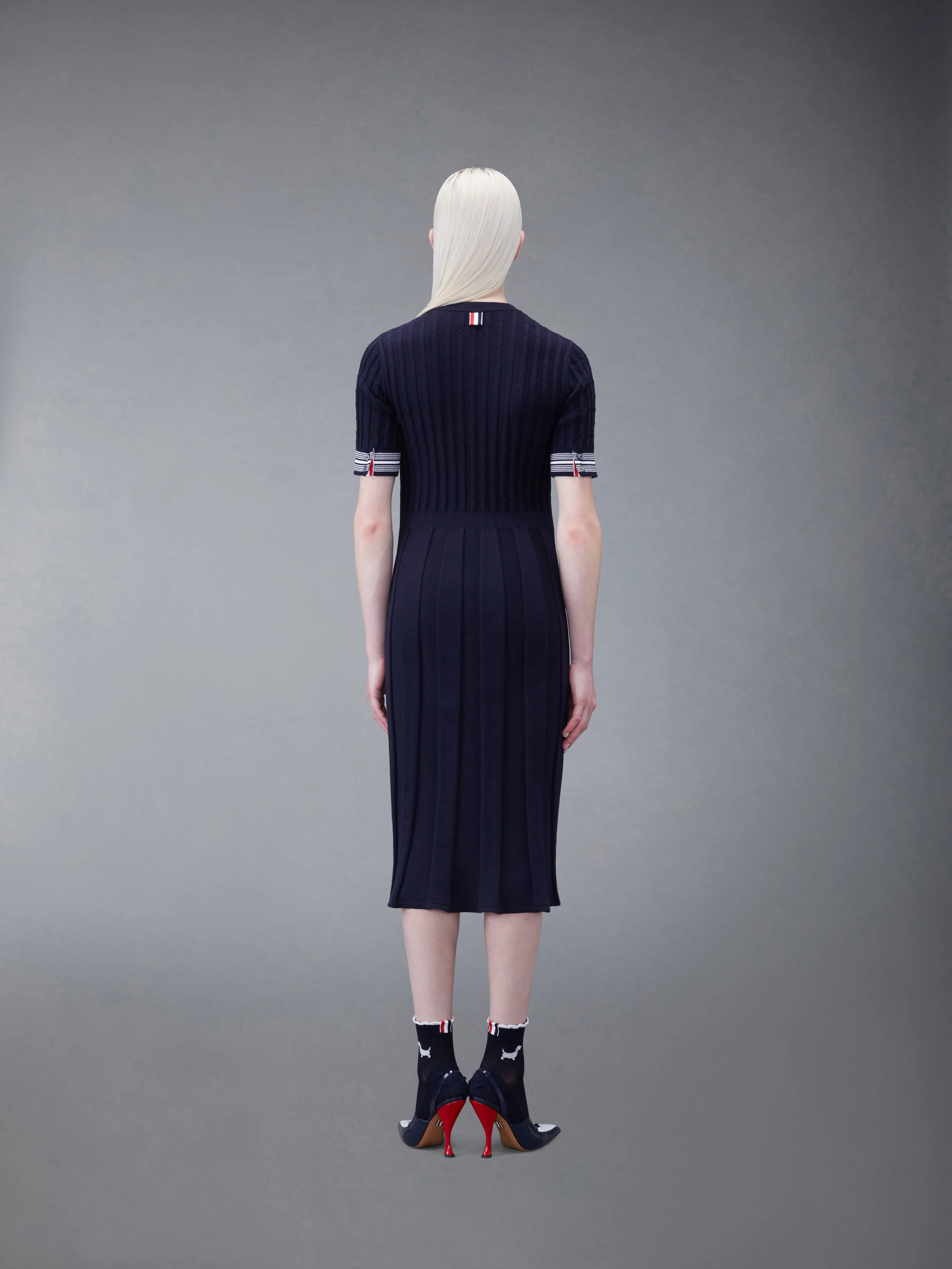 COTTON PLEATED CRICKET STRIPED CABLE DRESS sold by Thom Browne product image thumbnail 3