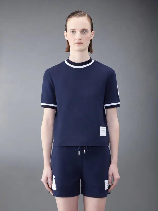 Milano Chenille Sailboat Patch Mock Neck Tee made by Thom Browne