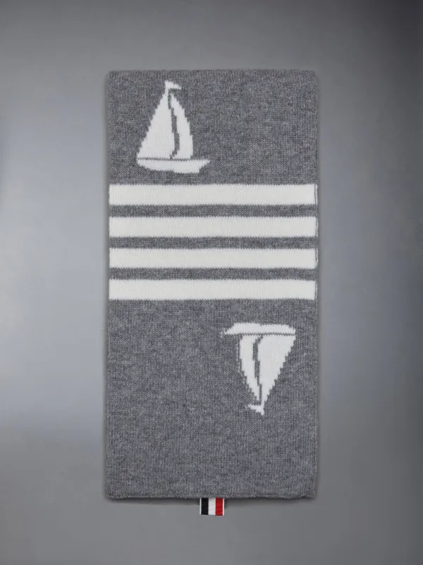Fine Merino Sailboat 4-bar Scarf sold by Thom Browne