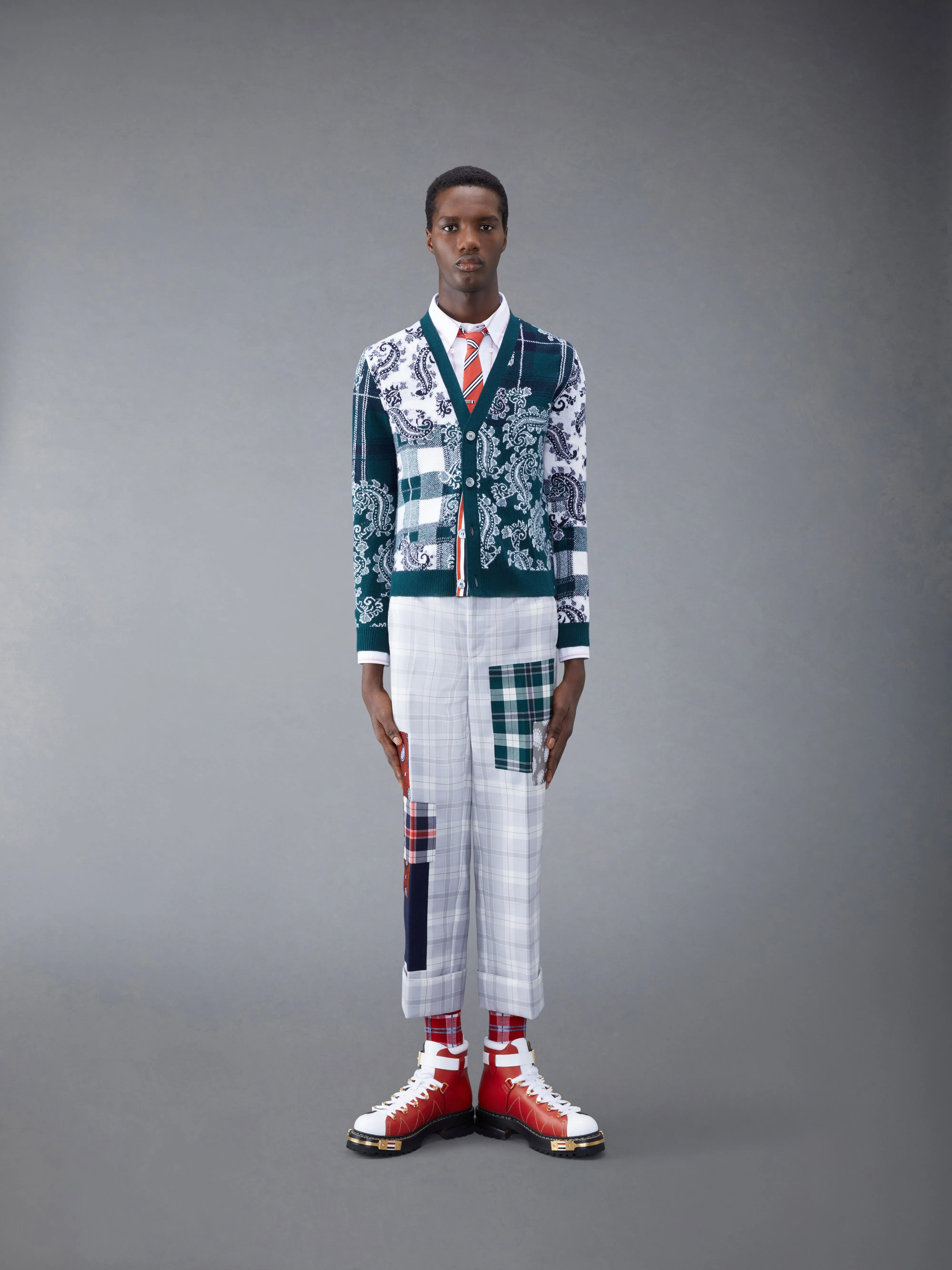 Fun-Mix Tartan Merino V-neck Cardigan sold by Thom Browne product image thumbnail 3
