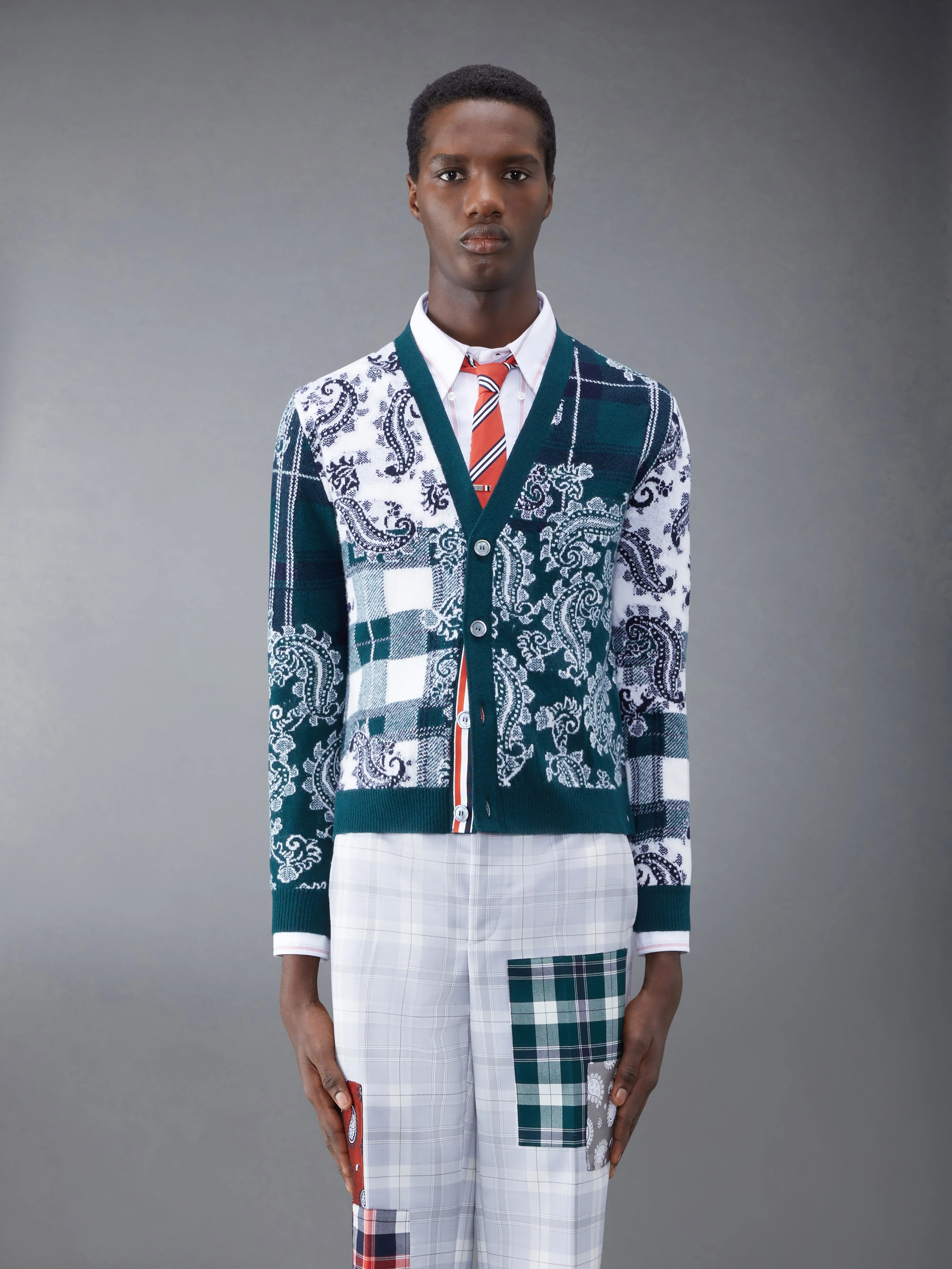 Fun-Mix Tartan Merino V-neck Cardigan sold by Thom Browne