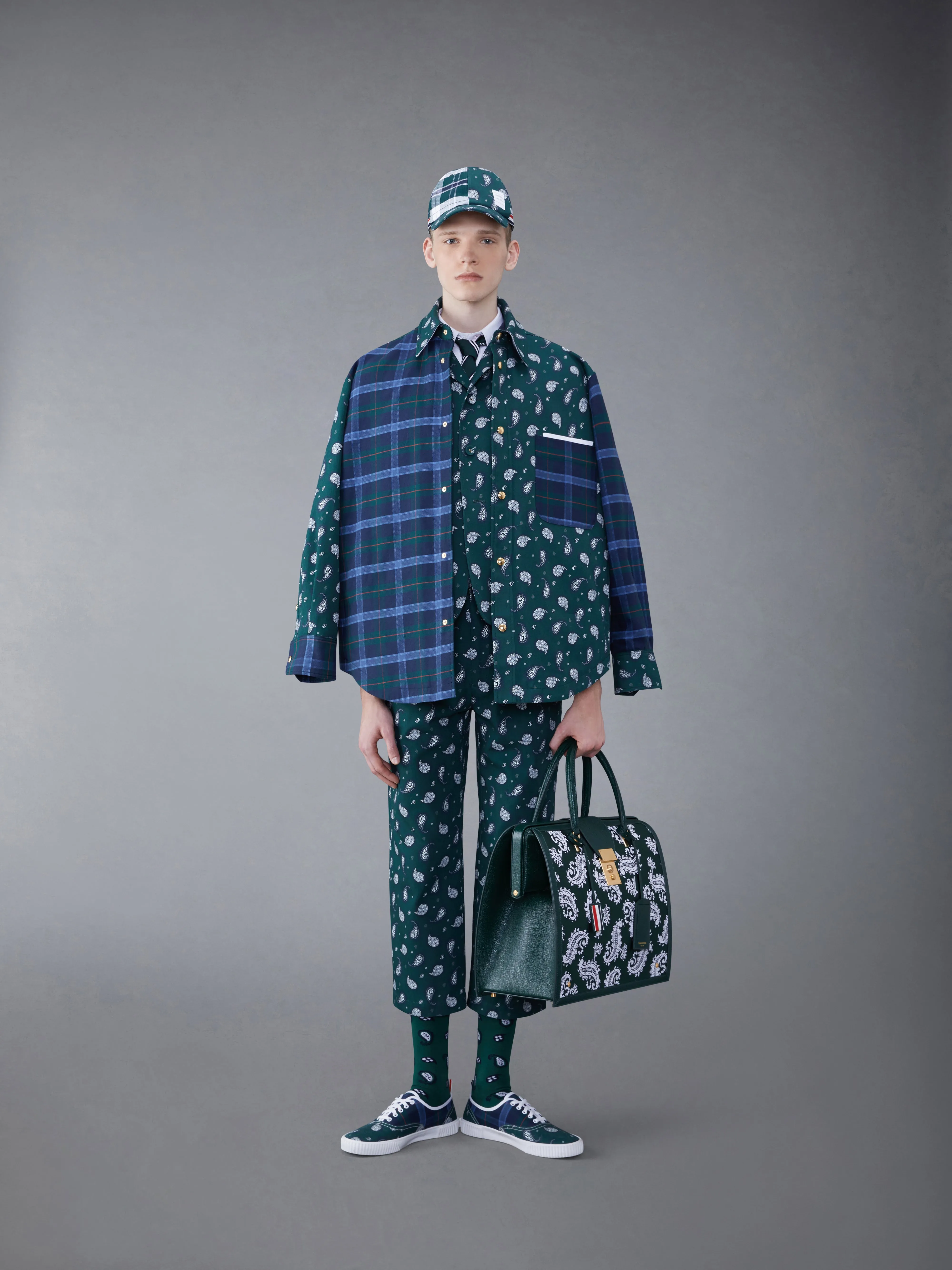 Fun-Mix Paisley Tartan Oversized Shirt Jacket sold by Thom Browne product image thumbnail 3