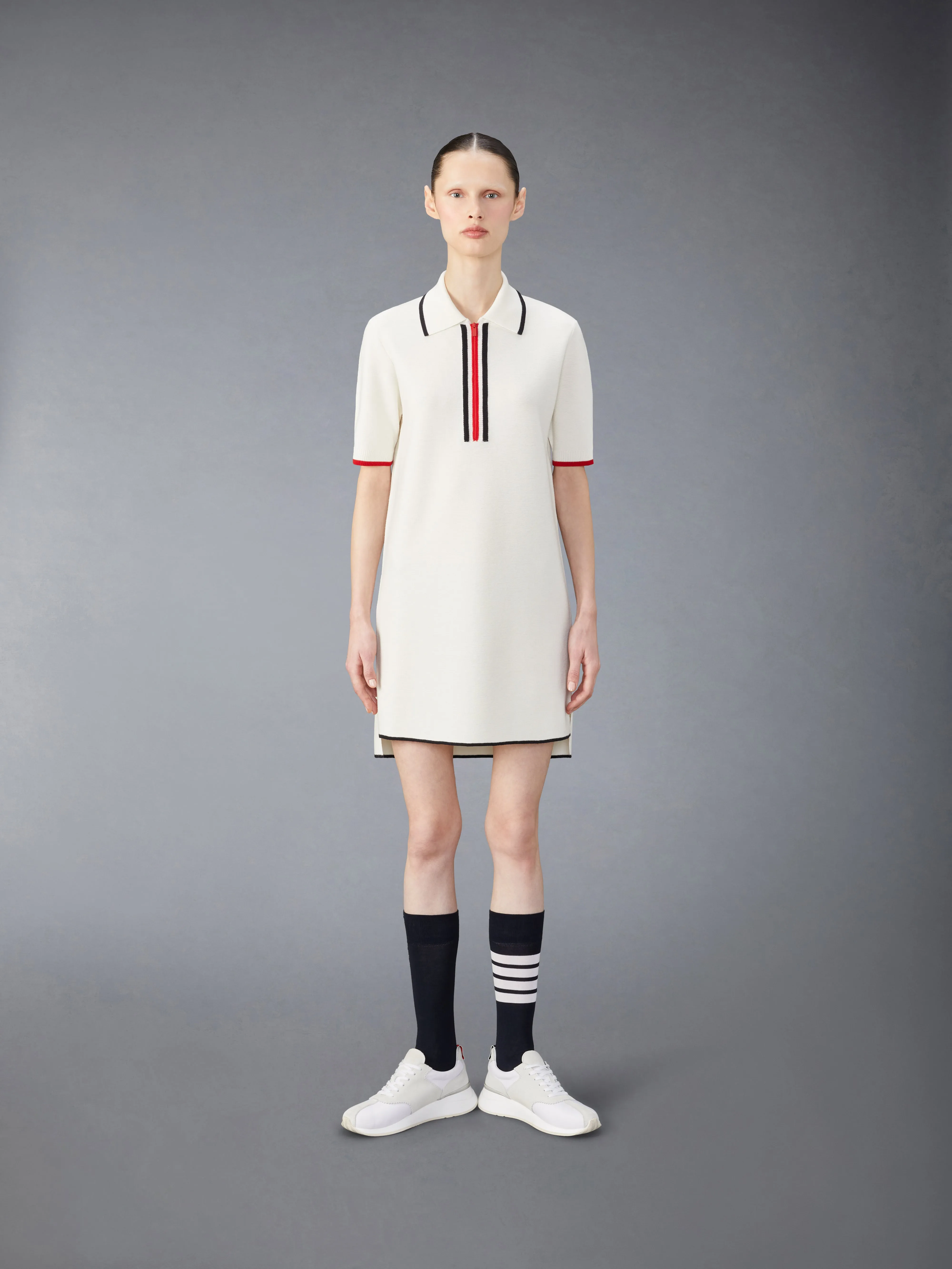 MERINO WOOL MILANO STITCH ZIP UP POLO DRESS sold by Thom Browne