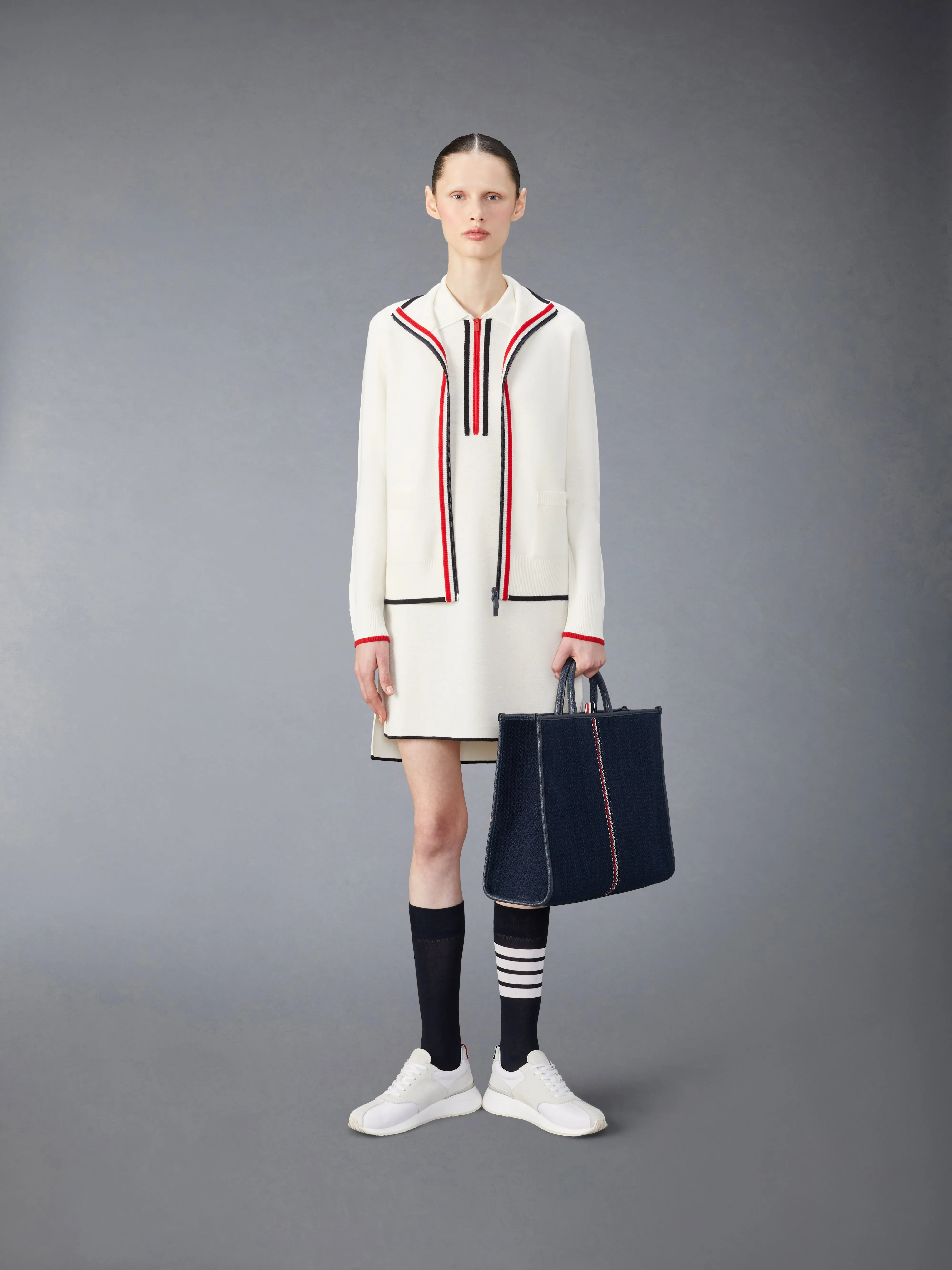 MERINO WOOL MILANO STITCH ZIP UP POLO DRESS sold by Thom Browne product image thumbnail 4