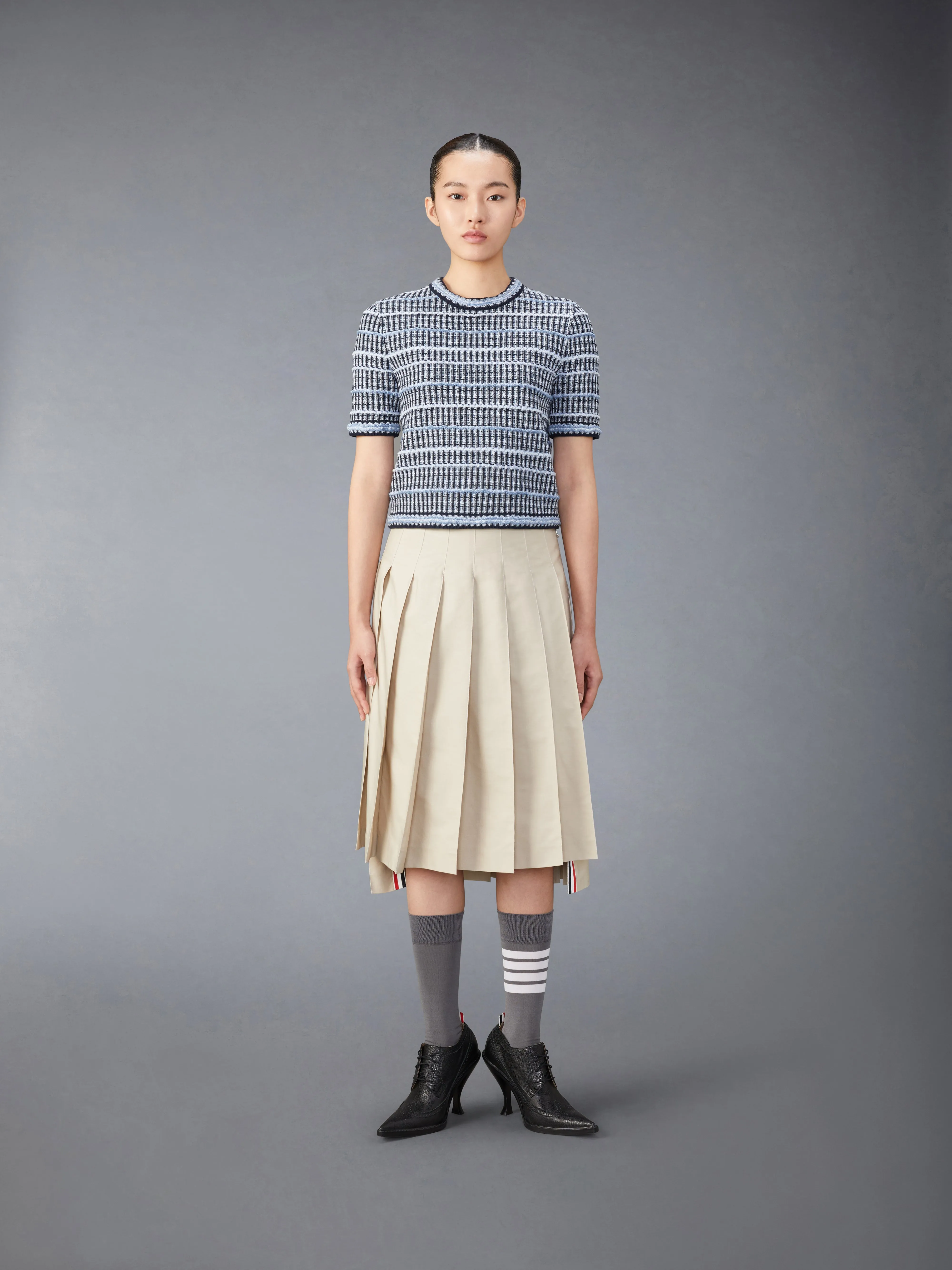 COTTON LINEN TWEED JACQUARD TEE sold by Thom Browne product image thumbnail 3