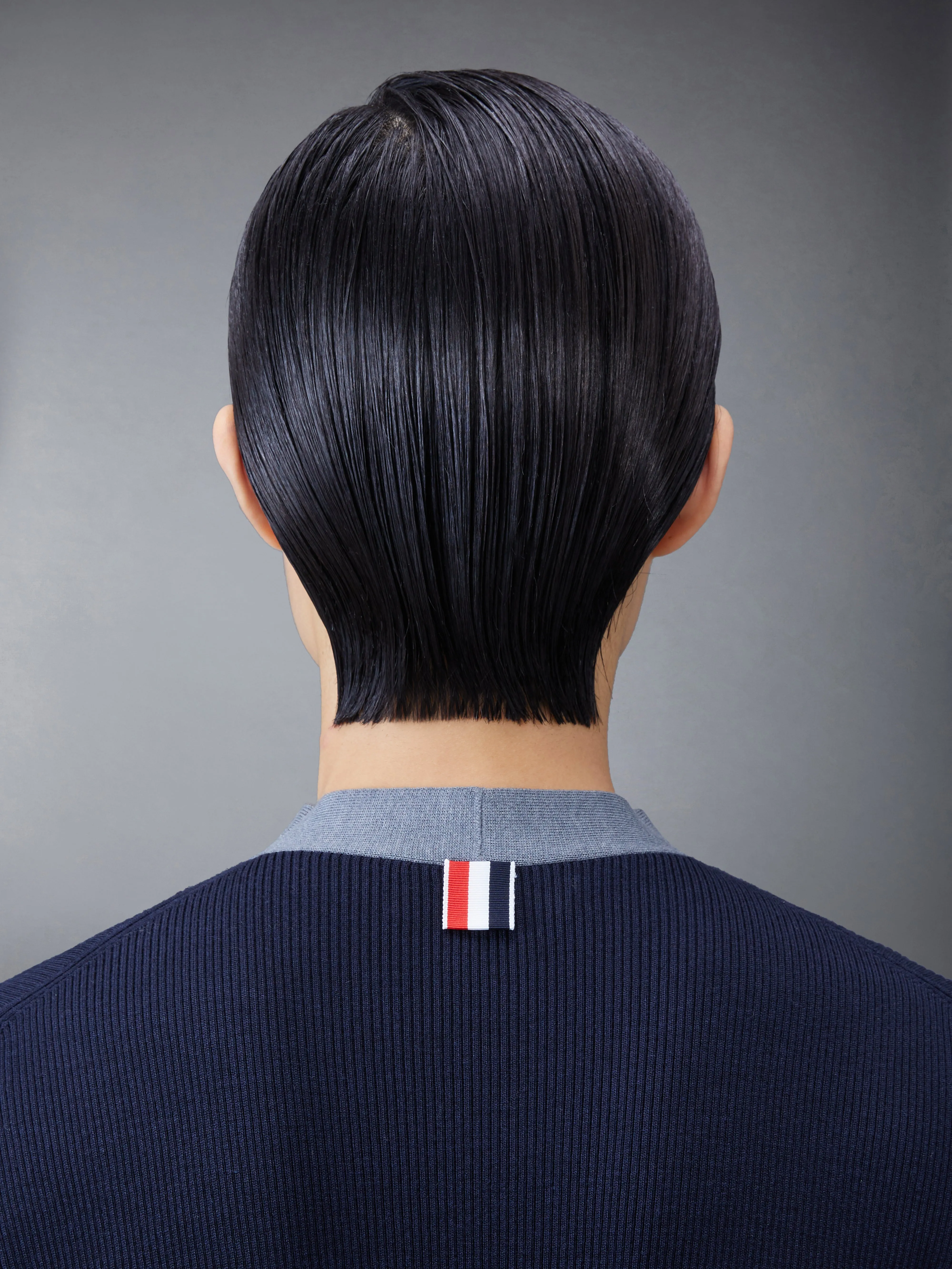 Wool Silk Rib Stripe Neck Tie V-neck Cardigan sold by Thom Browne product image thumbnail 5