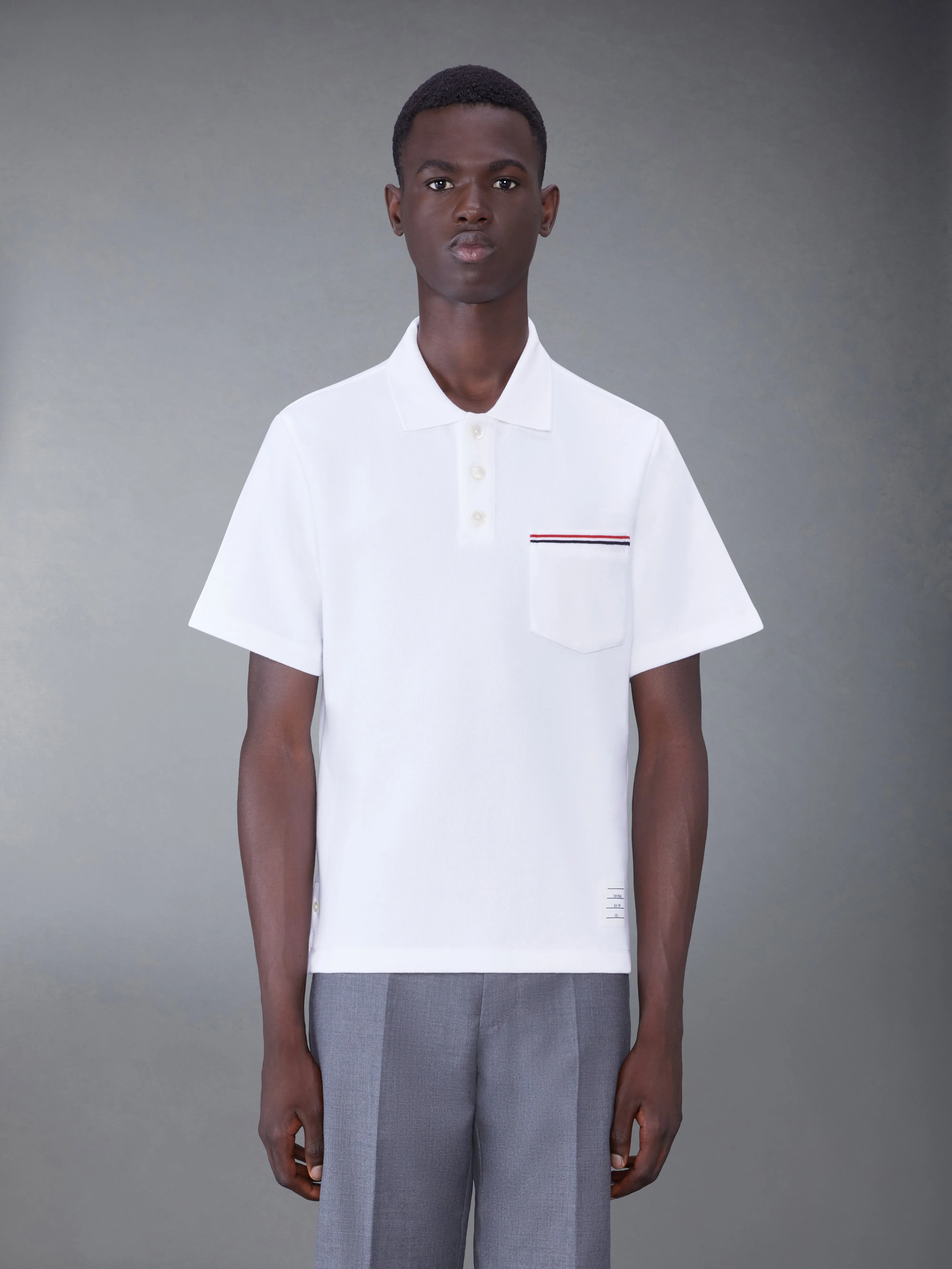 Cotton Interlock Short Sleeve Pocket Polo sold by Thom Browne
