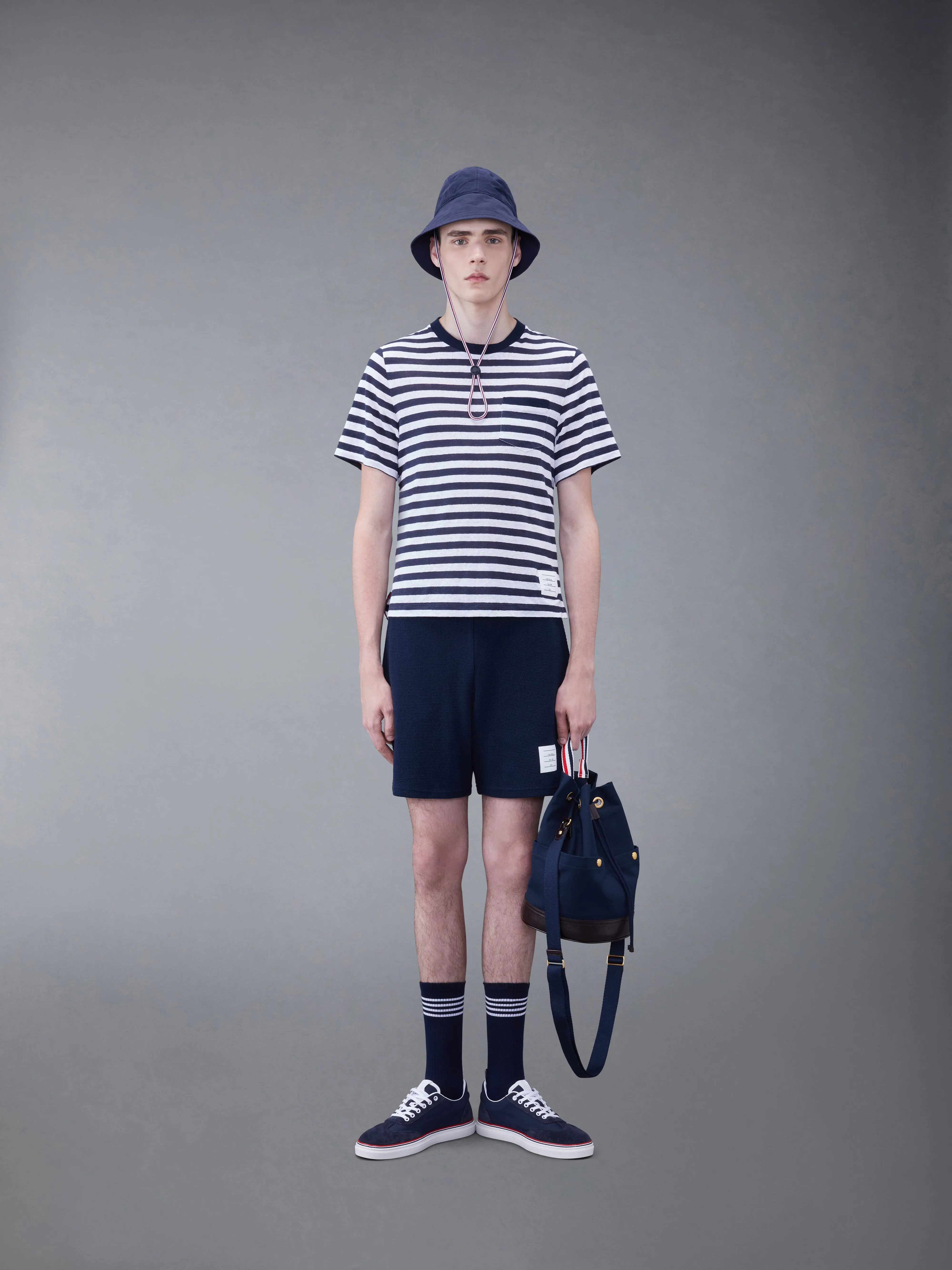 LINEN JERSEY SHORT SLEEVE STRIPED POCKET TEE sold by Thom Browne product image thumbnail 3