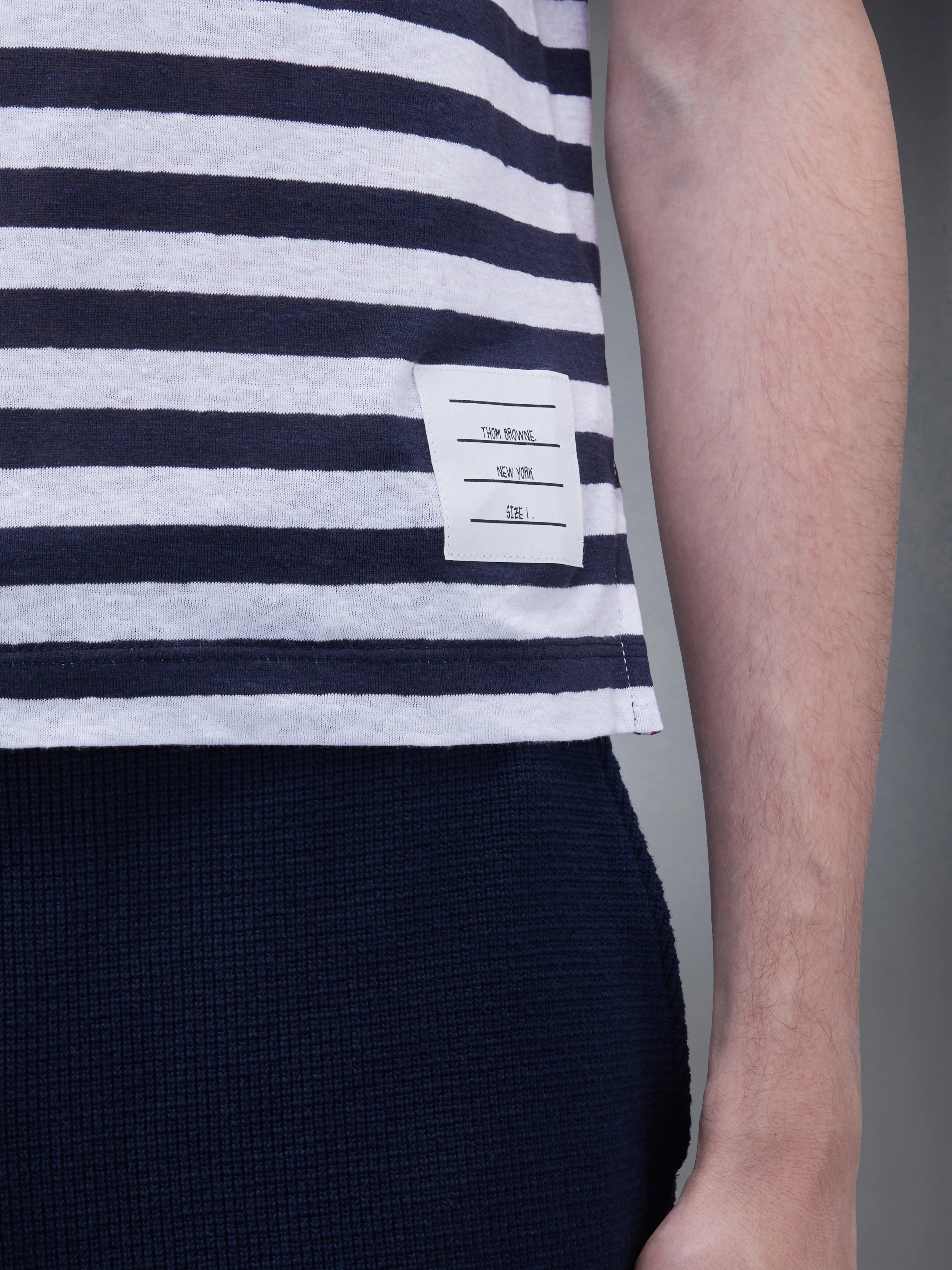 LINEN JERSEY SHORT SLEEVE STRIPED POCKET TEE sold by Thom Browne product image thumbnail 4