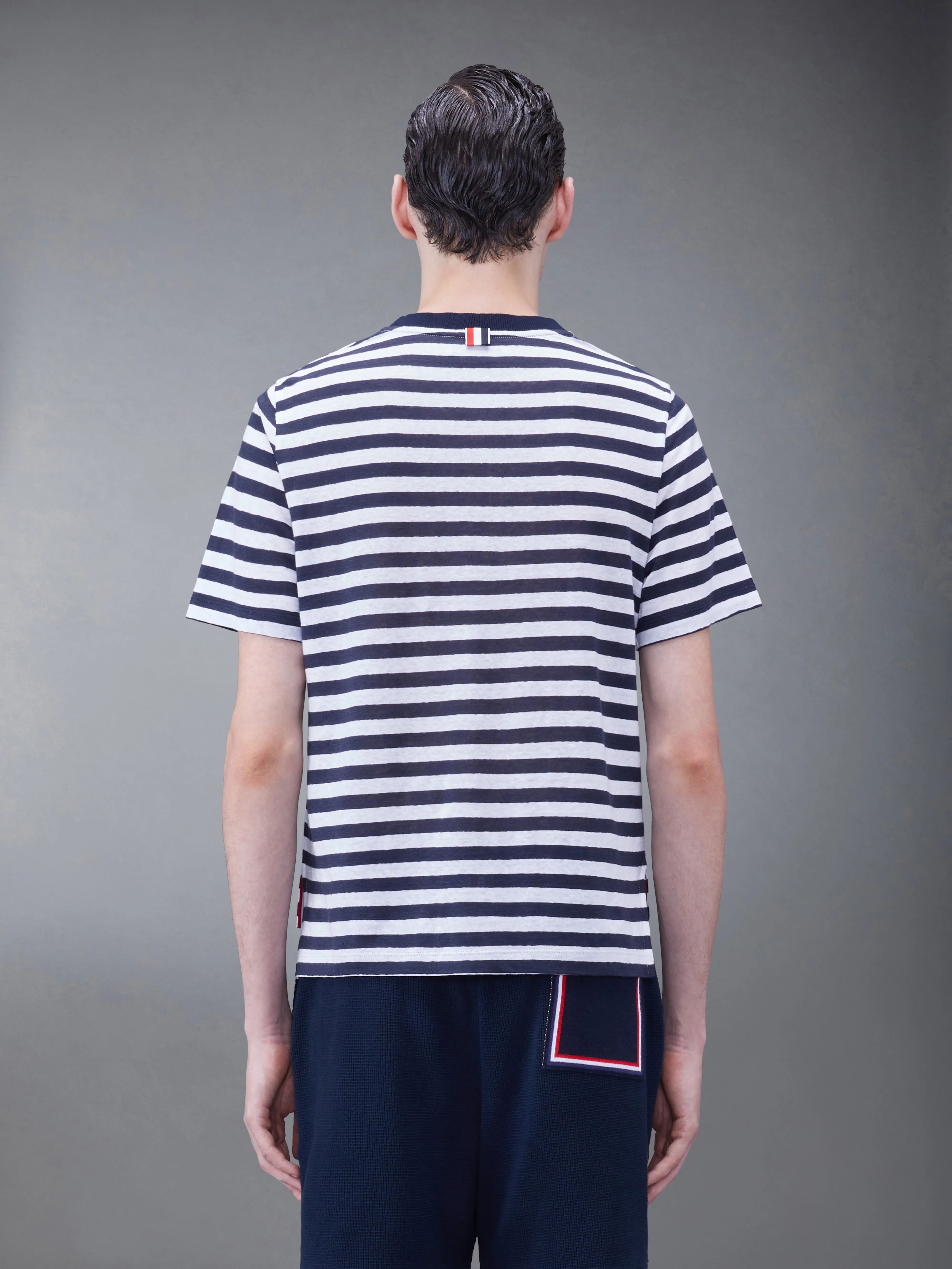 LINEN JERSEY SHORT SLEEVE STRIPED POCKET TEE sold by Thom Browne product image thumbnail 2