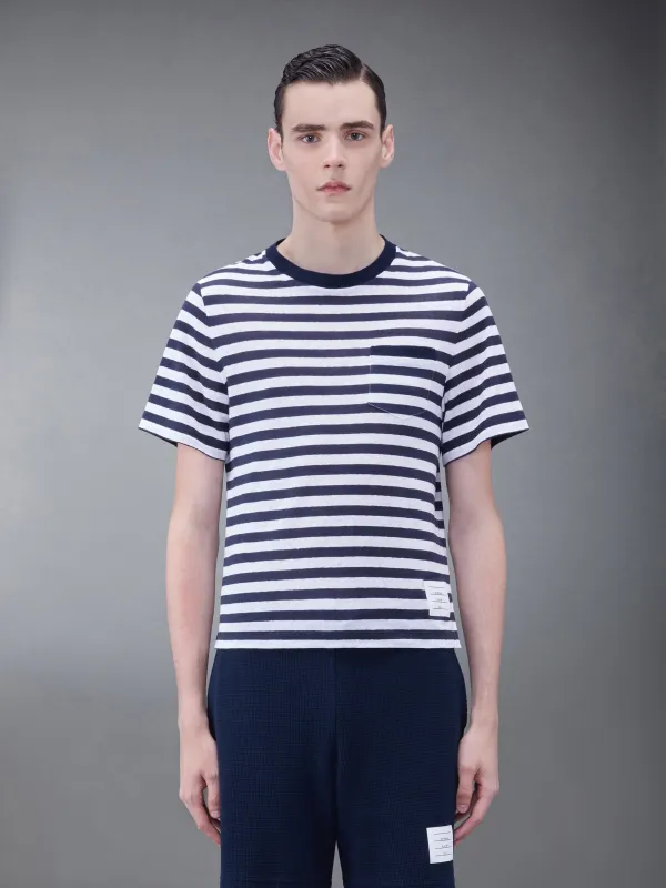 LINEN JERSEY SHORT SLEEVE STRIPED POCKET TEE sold by Thom Browne