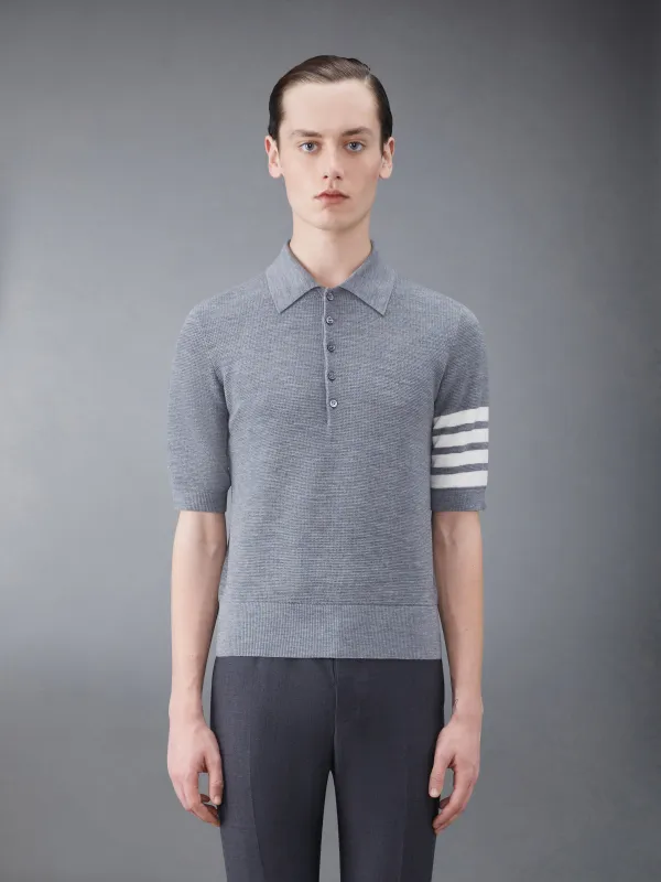 Fine Merino Waffle 4-Bar Short Sleeve Polo sold by Thom Browne