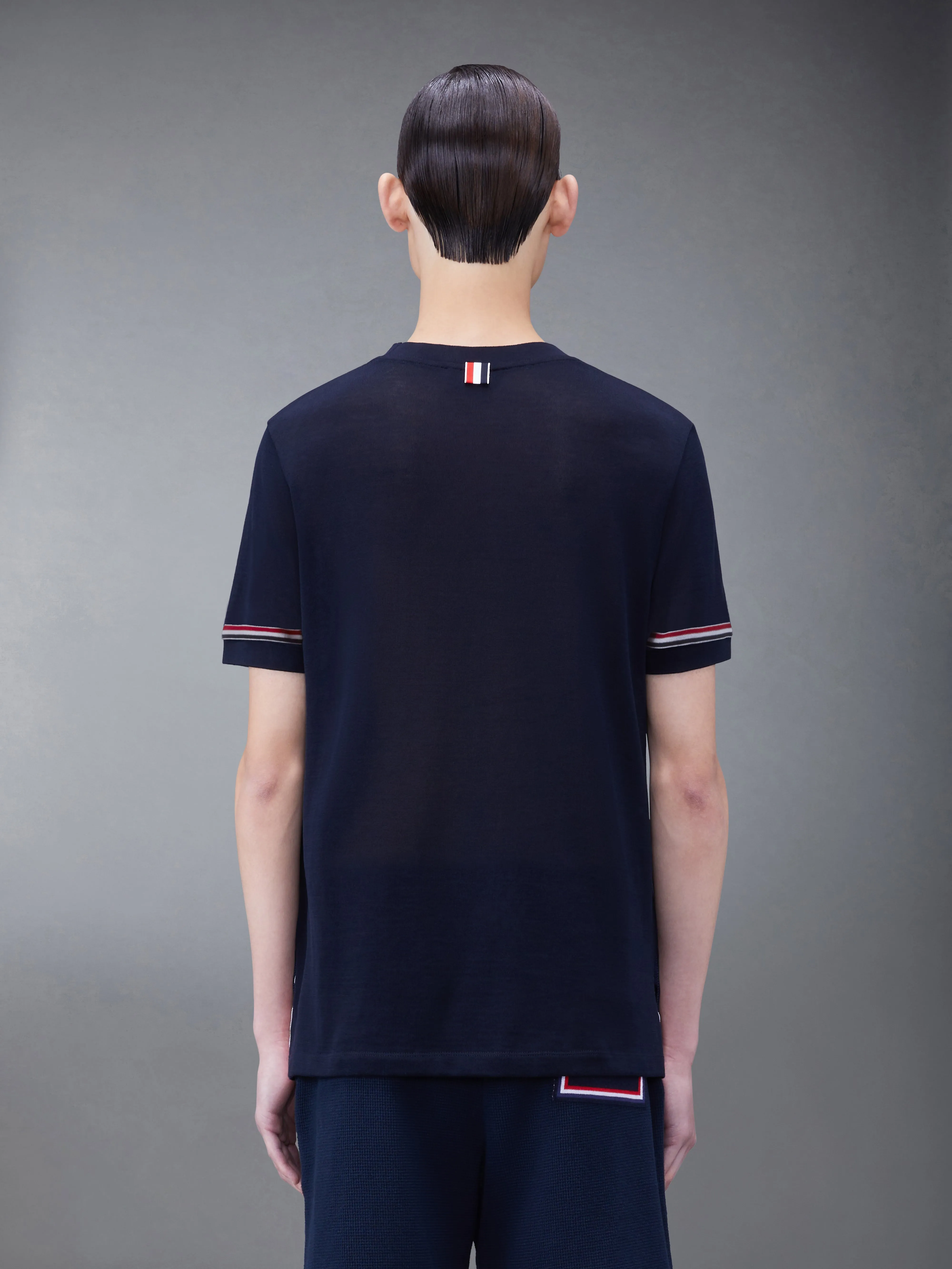 LIGHTWEIGHT COTTON SHORT SLEEVE STRIPED TEE sold by Thom Browne product image thumbnail 2