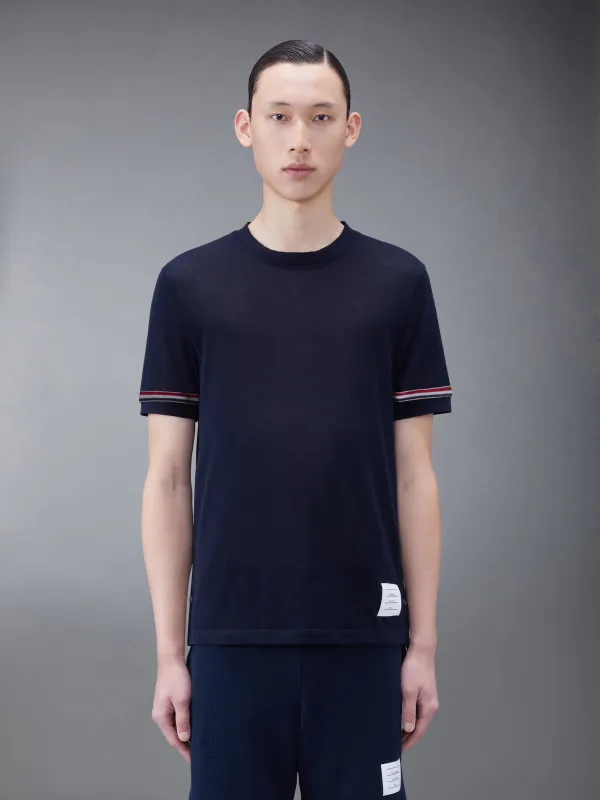 LIGHTWEIGHT COTTON SHORT SLEEVE STRIPED TEE sold by Thom Browne