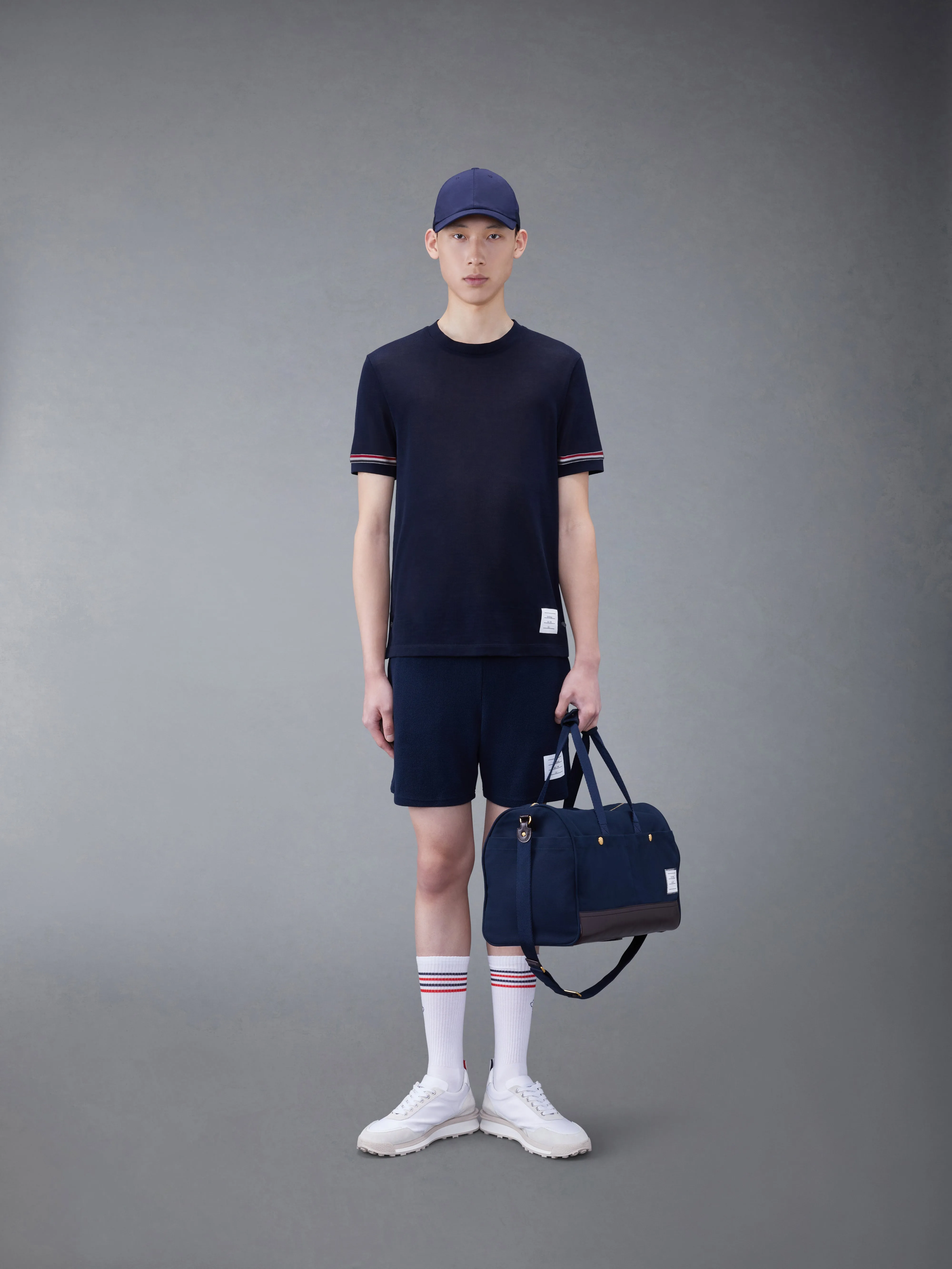 LIGHTWEIGHT COTTON SHORT SLEEVE STRIPED TEE sold by Thom Browne product image thumbnail 3