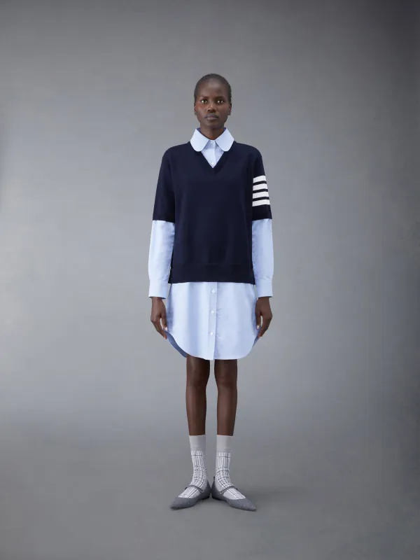 Cotton Milano and Oxford 4-Bar V-Neck Tee and Shirtdress Combo sold by Thom Browne
