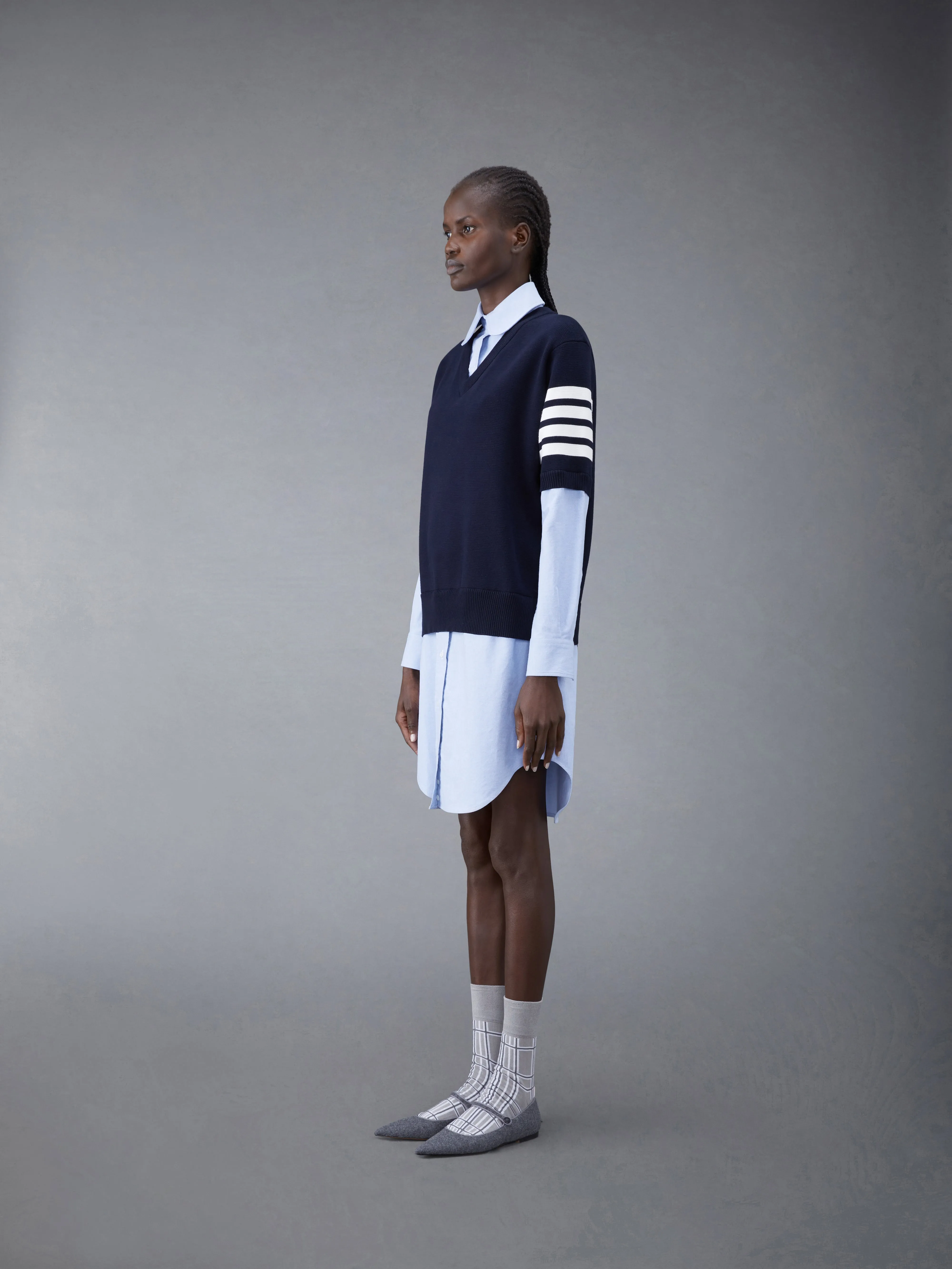 Cotton Milano and Oxford 4-Bar V-Neck Tee and Shirtdress Combo sold by Thom Browne product image thumbnail 2