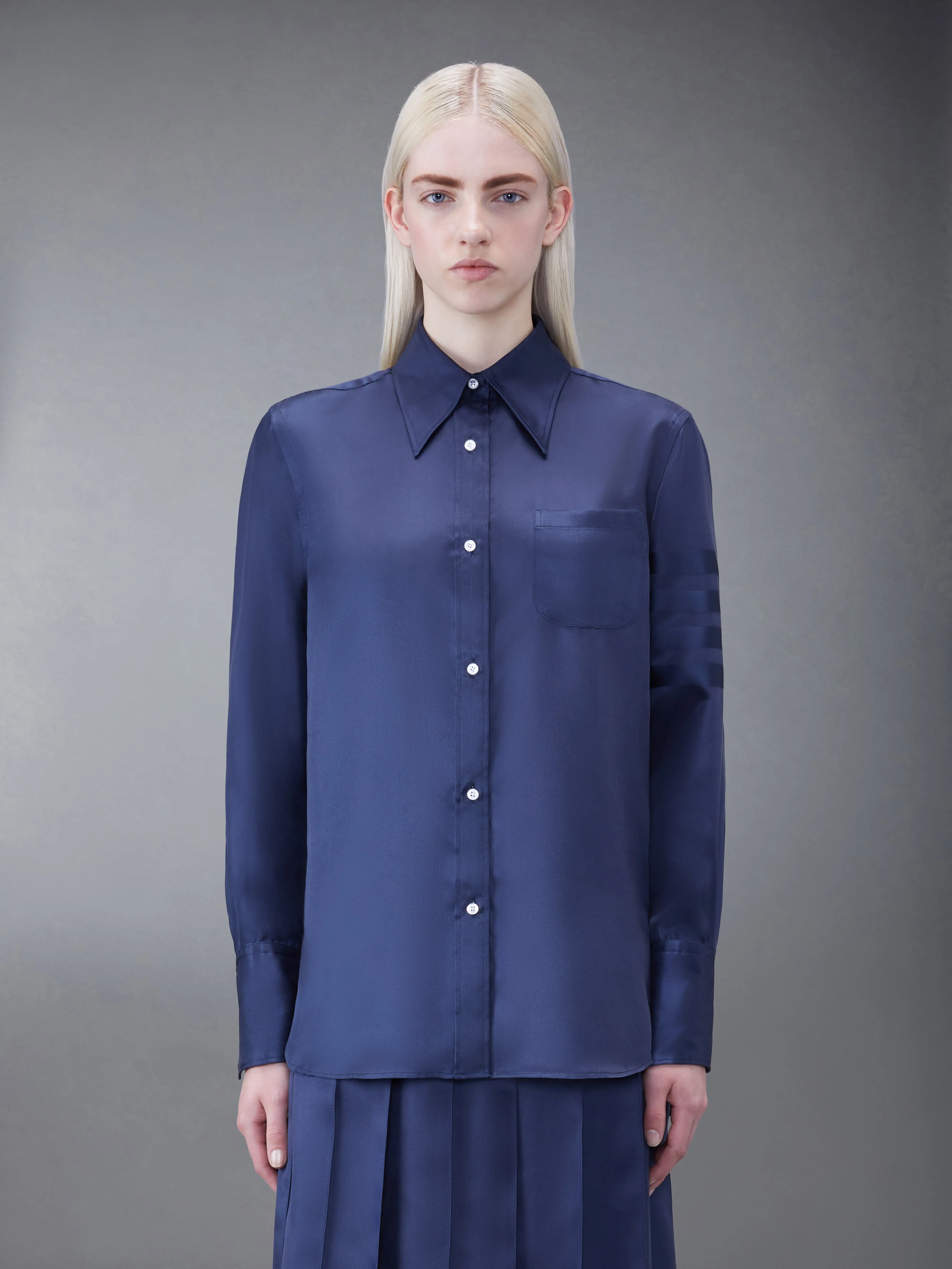 SILK TWILL 4-BAR OVERSIZED SHIRT sold by Thom Browne product image thumbnail 2