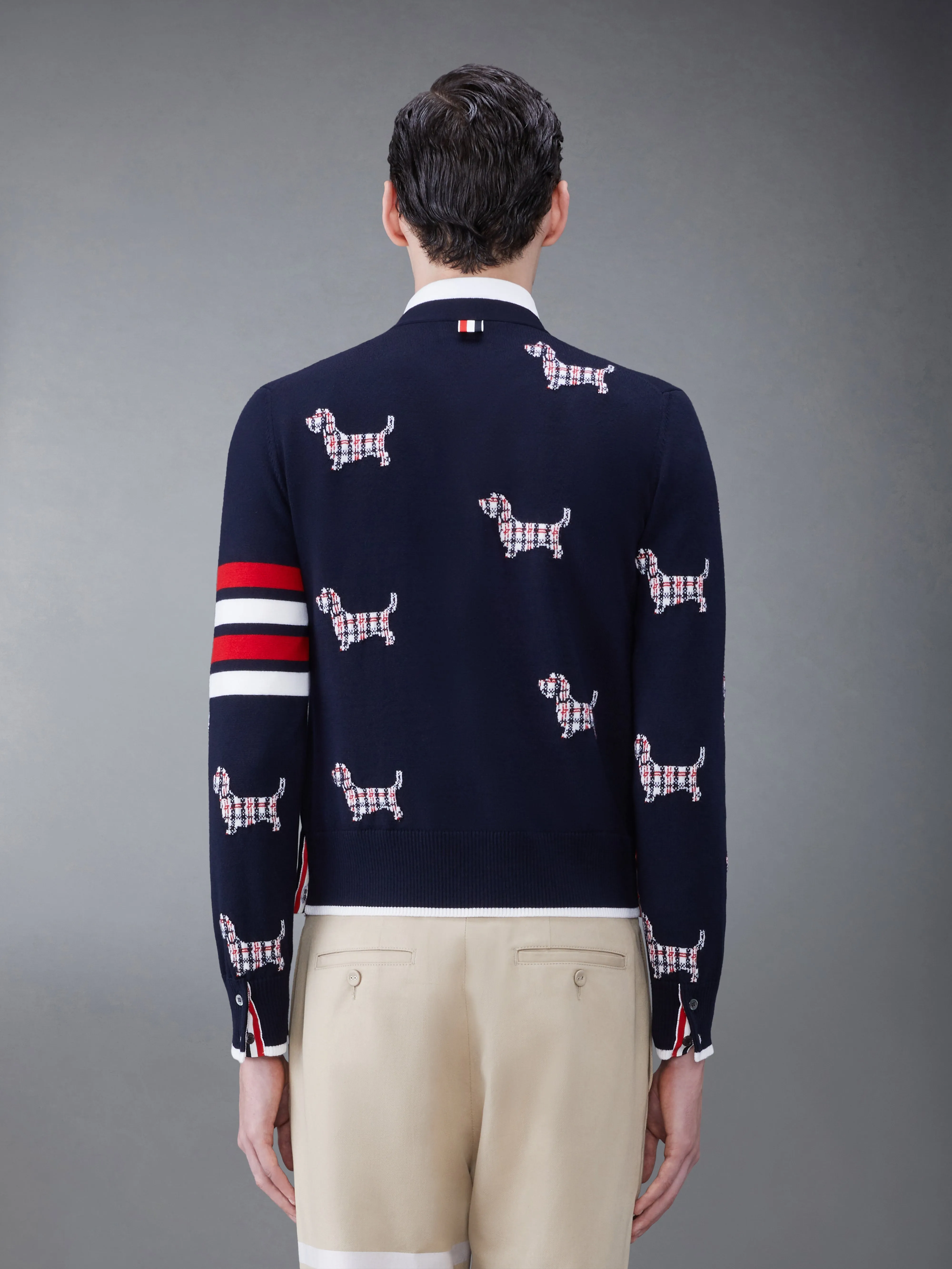 WOOL 4-BAR V-NECK HECTOR CARDIGAN sold by Thom Browne product image thumbnail 2