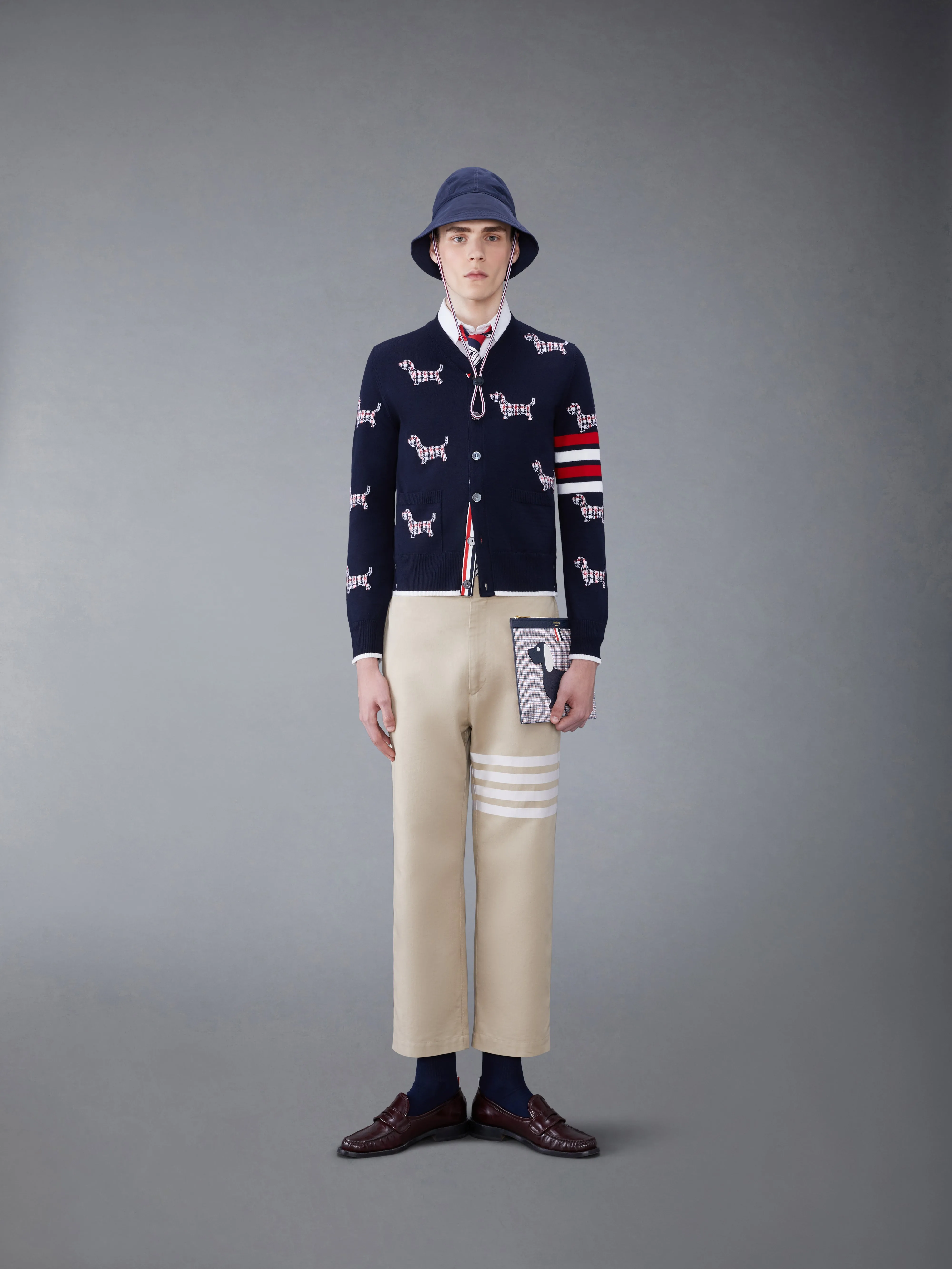 WOOL 4-BAR V-NECK HECTOR CARDIGAN sold by Thom Browne product image thumbnail 3