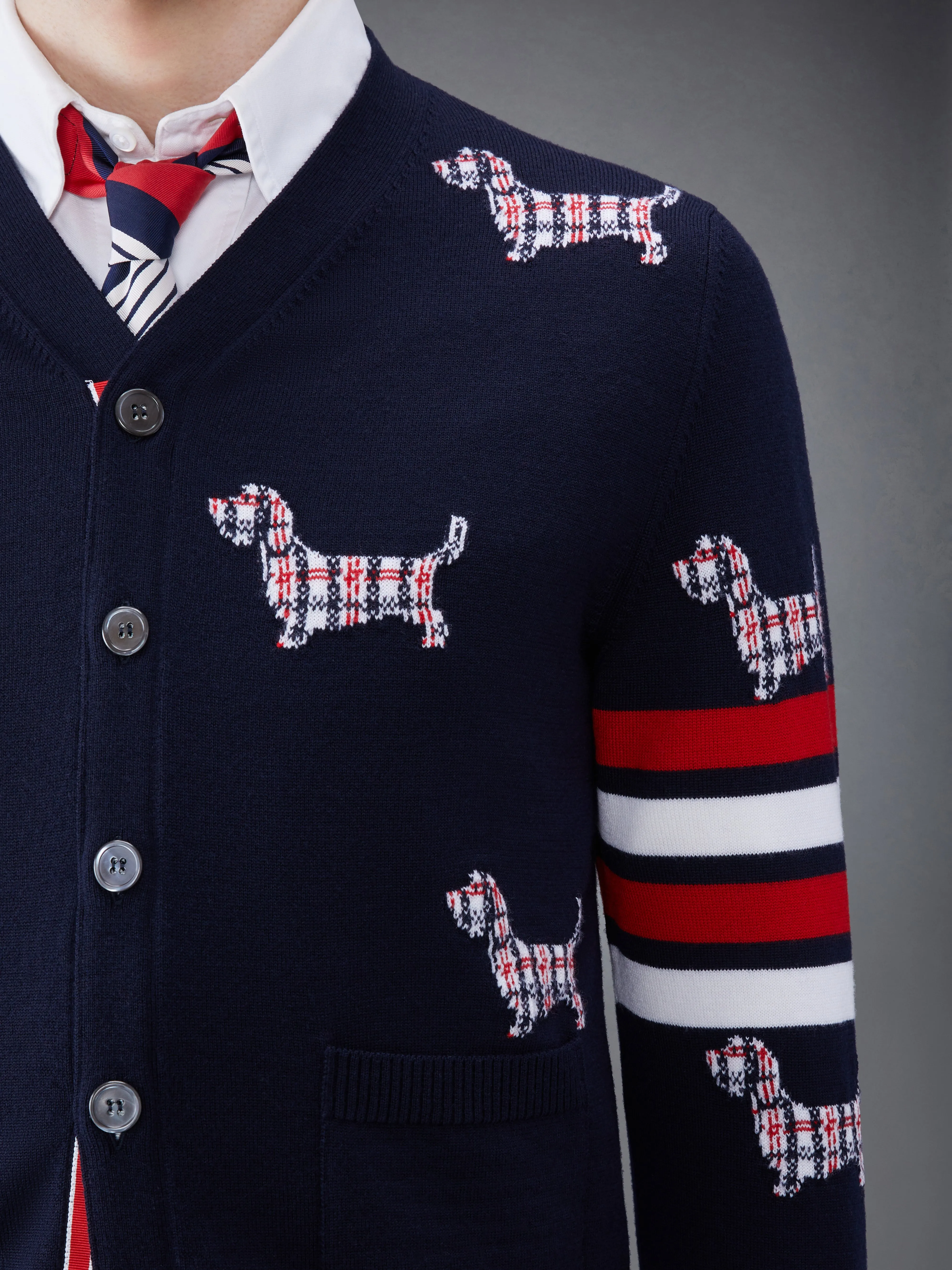WOOL 4-BAR V-NECK HECTOR CARDIGAN sold by Thom Browne product image thumbnail 4