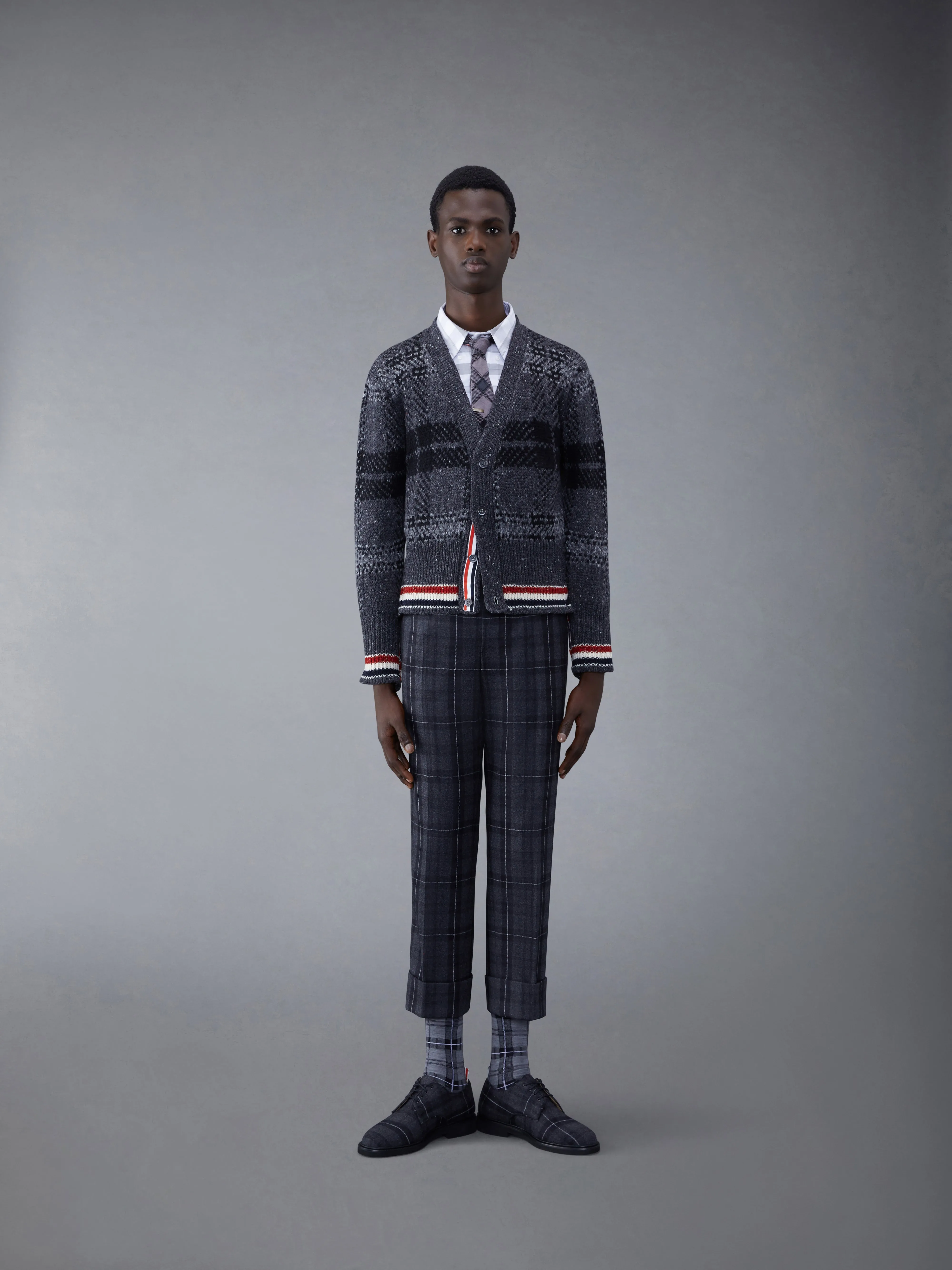 Donegal Tartan Stripe V-neck Cardigan sold by Thom Browne product image thumbnail 3