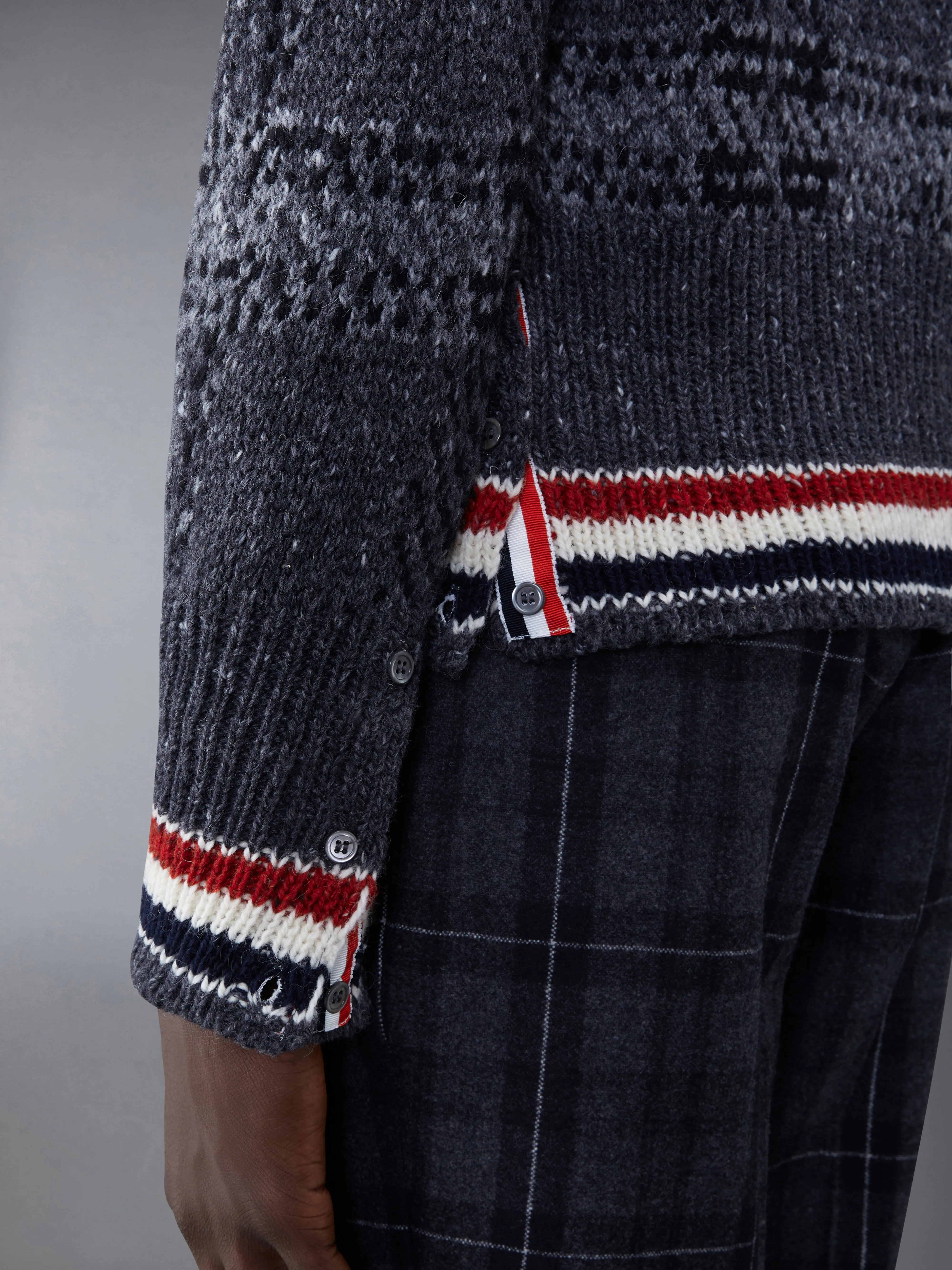 Donegal Tartan Stripe V-neck Cardigan sold by Thom Browne product image thumbnail 5