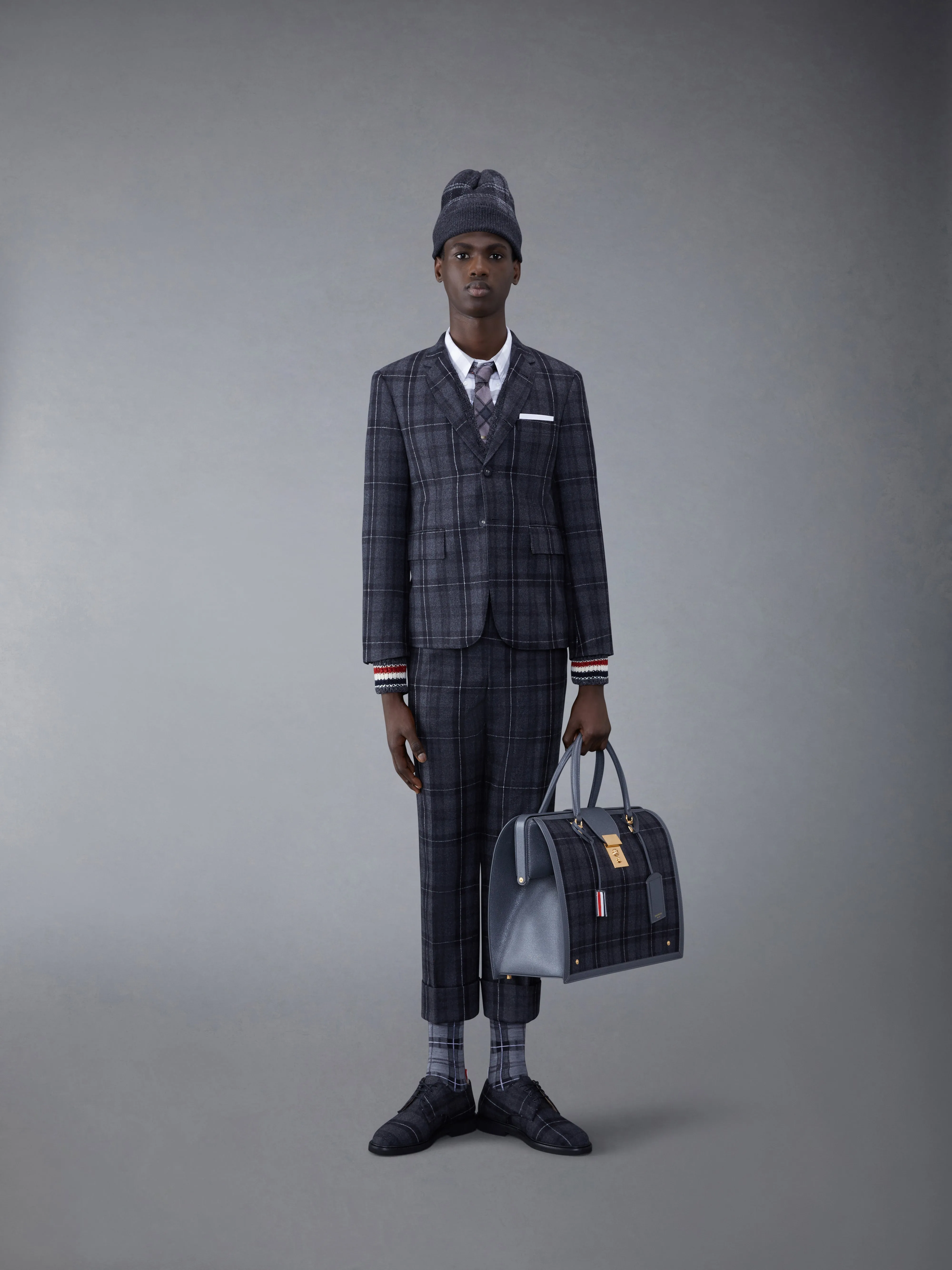 Donegal Tartan Stripe V-neck Cardigan sold by Thom Browne product image thumbnail 4