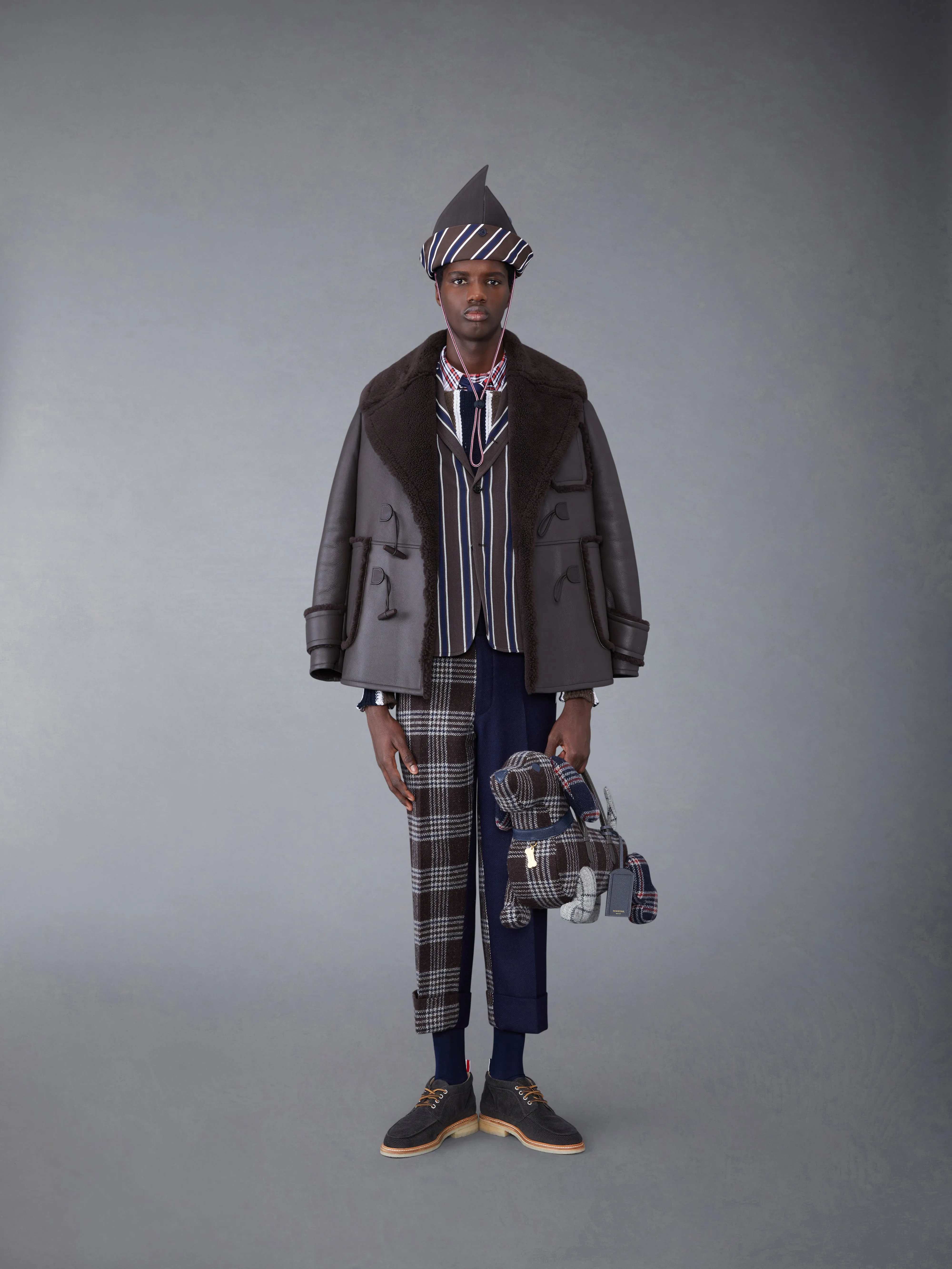 Dyed Shearling Oversized Collar Pea Coat sold by Thom Browne product image thumbnail 3