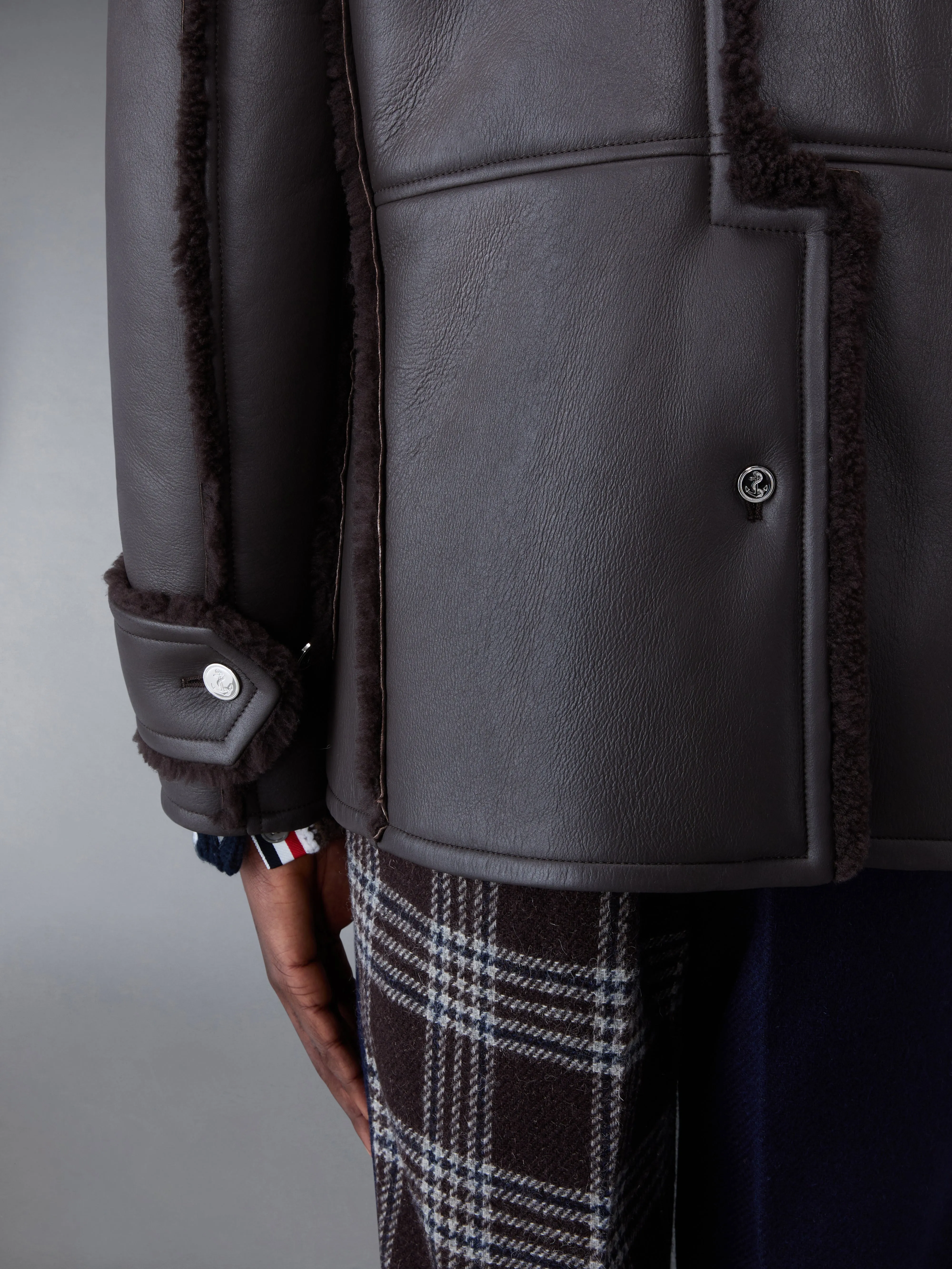 Dyed Shearling Oversized Collar Pea Coat sold by Thom Browne product image thumbnail 4