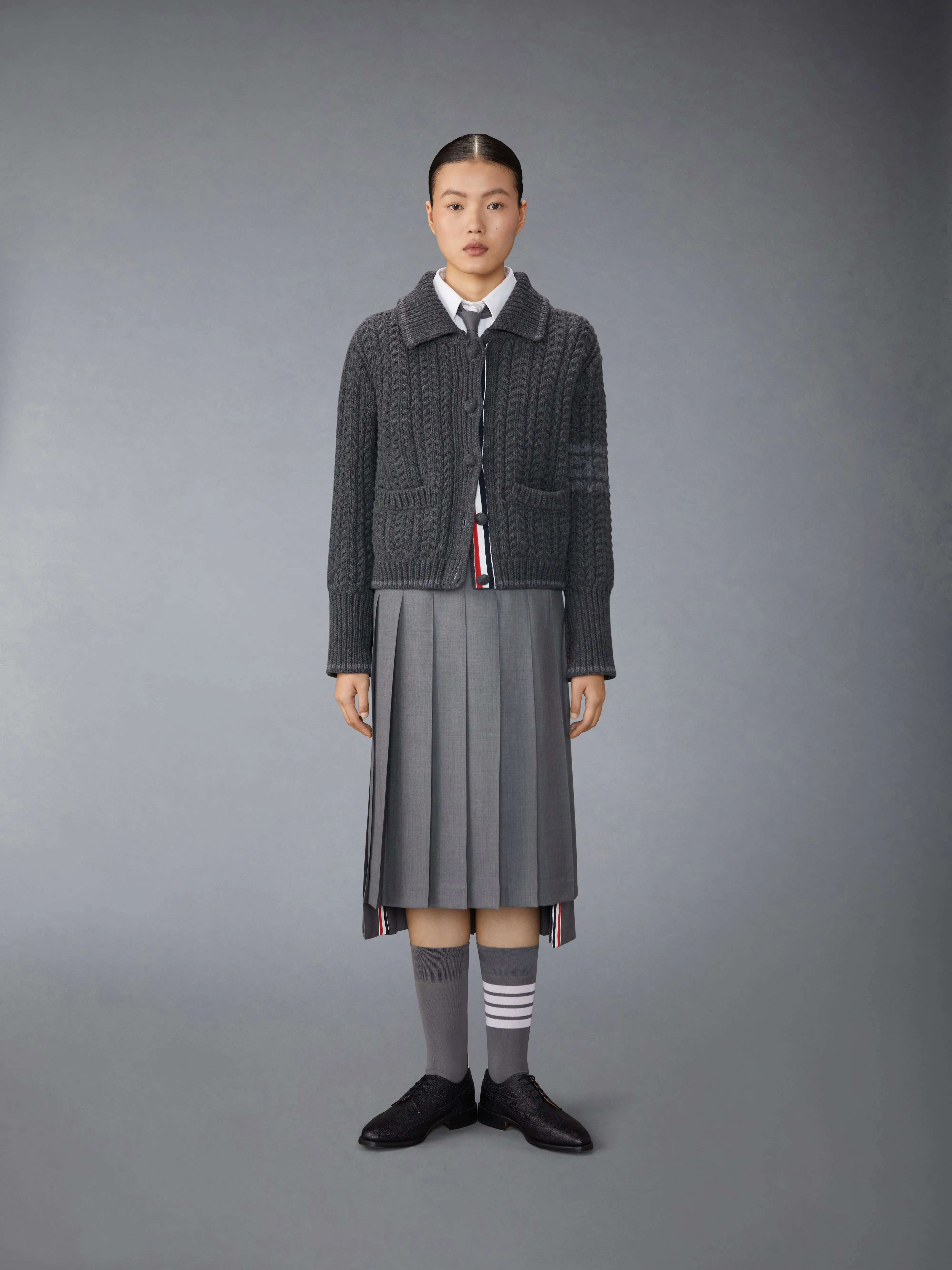 MERINO WOOL CHUNKY LINKS STITCH 4-BAR POLO CARDIGAN JACKET sold by Thom Browne product image thumbnail 3