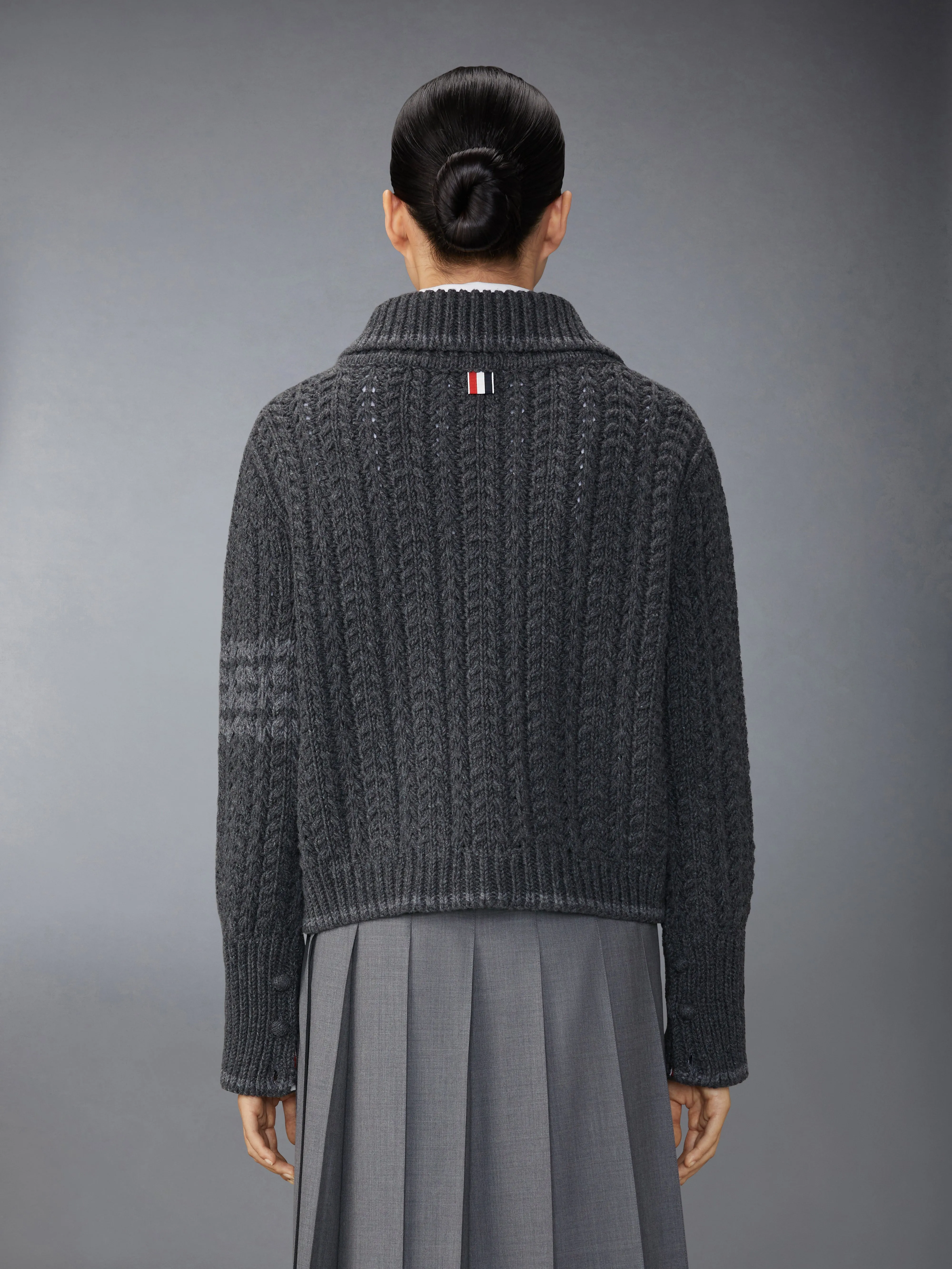 MERINO WOOL CHUNKY LINKS STITCH 4-BAR POLO CARDIGAN JACKET sold by Thom Browne product image thumbnail 2