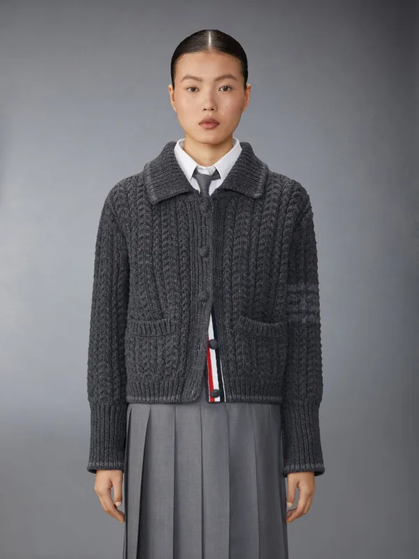 MERINO WOOL CHUNKY LINKS STITCH 4-BAR POLO CARDIGAN JACKET sold by Thom Browne