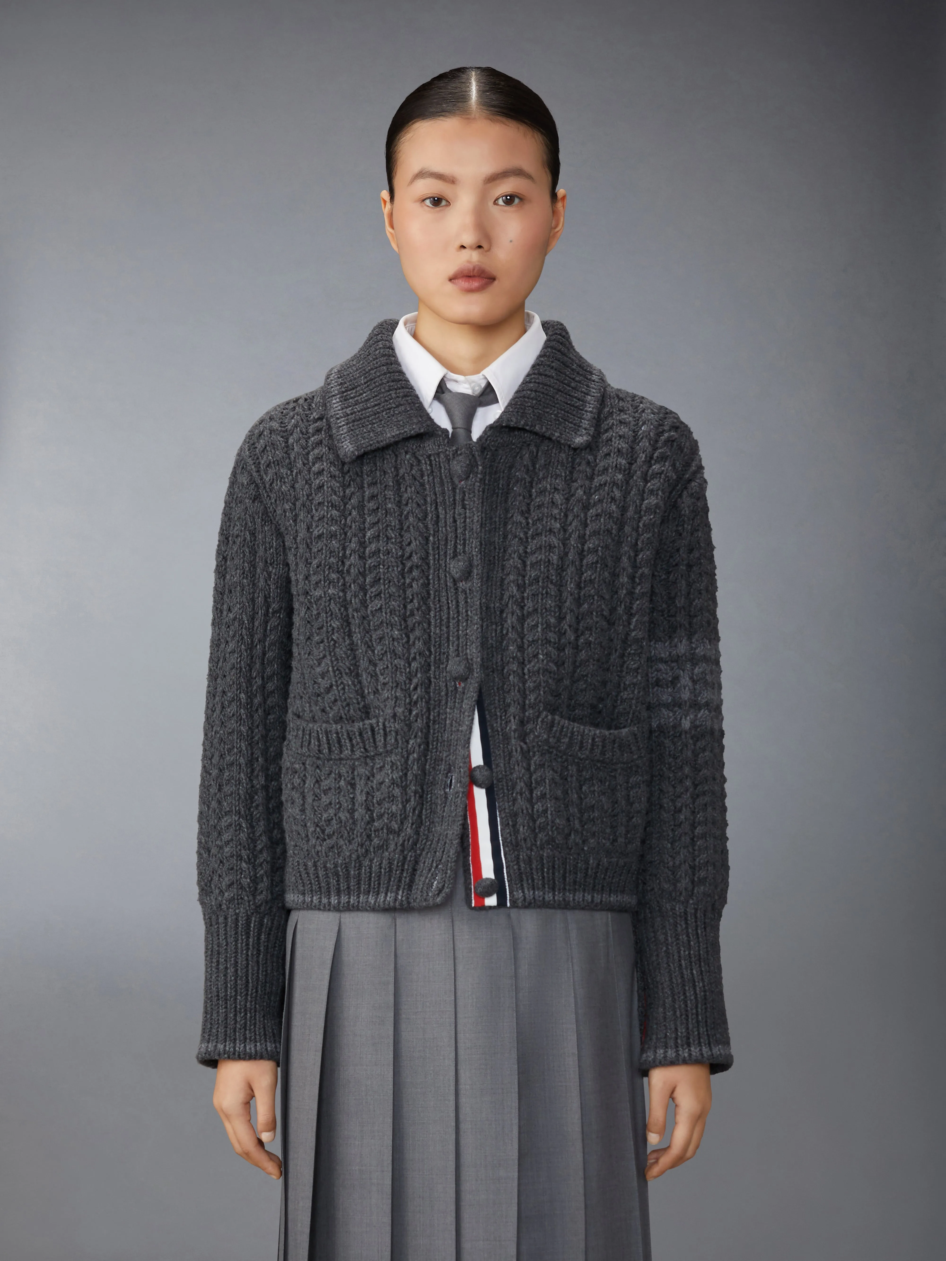 MERINO WOOL CHUNKY LINKS STITCH 4-BAR POLO CARDIGAN JACKET sold by Thom Browne