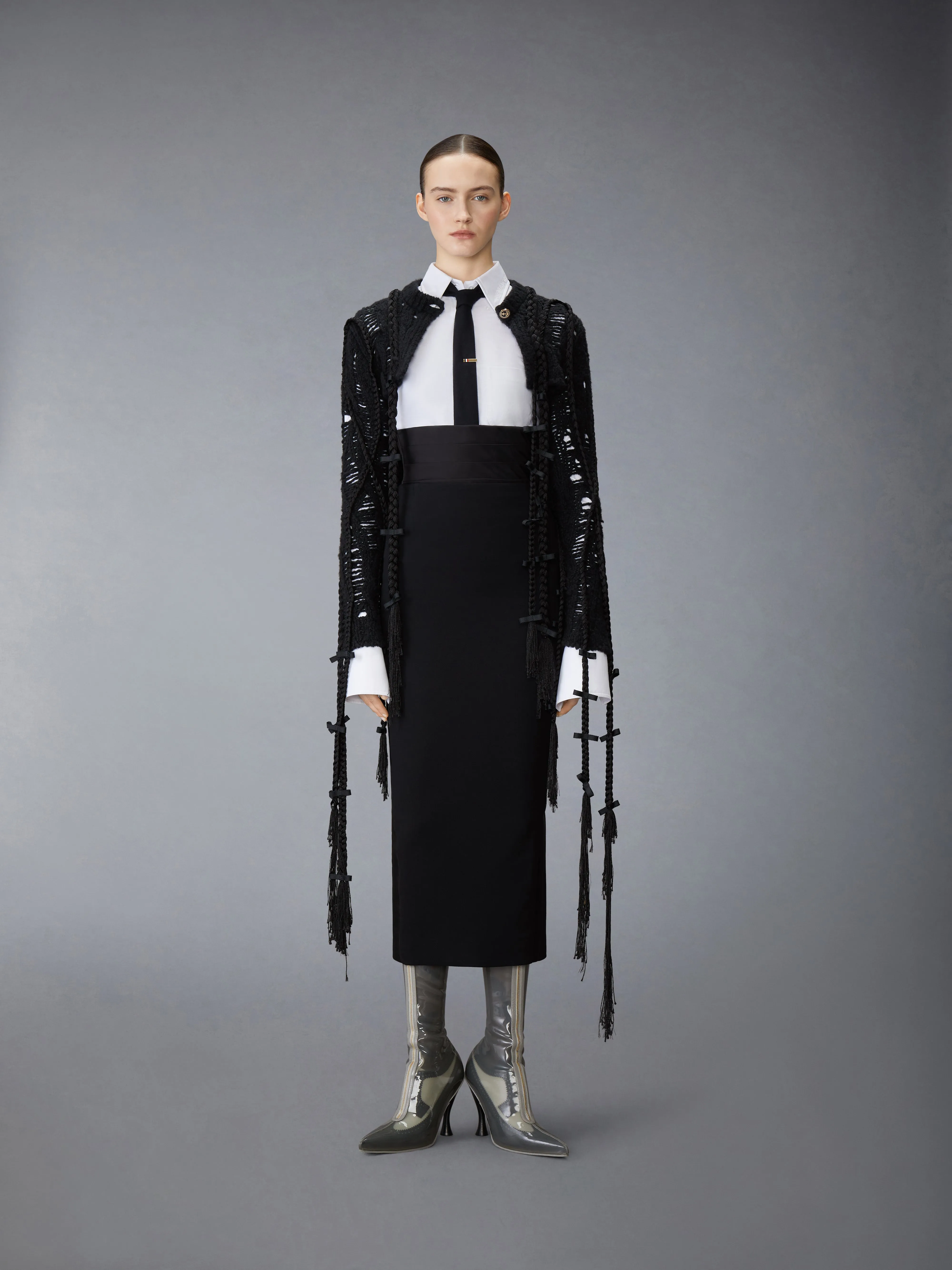 SOLID WOOL CREPE LOW RISE MAXI HOBBLE SKIRT sold by Thom Browne product image thumbnail 4