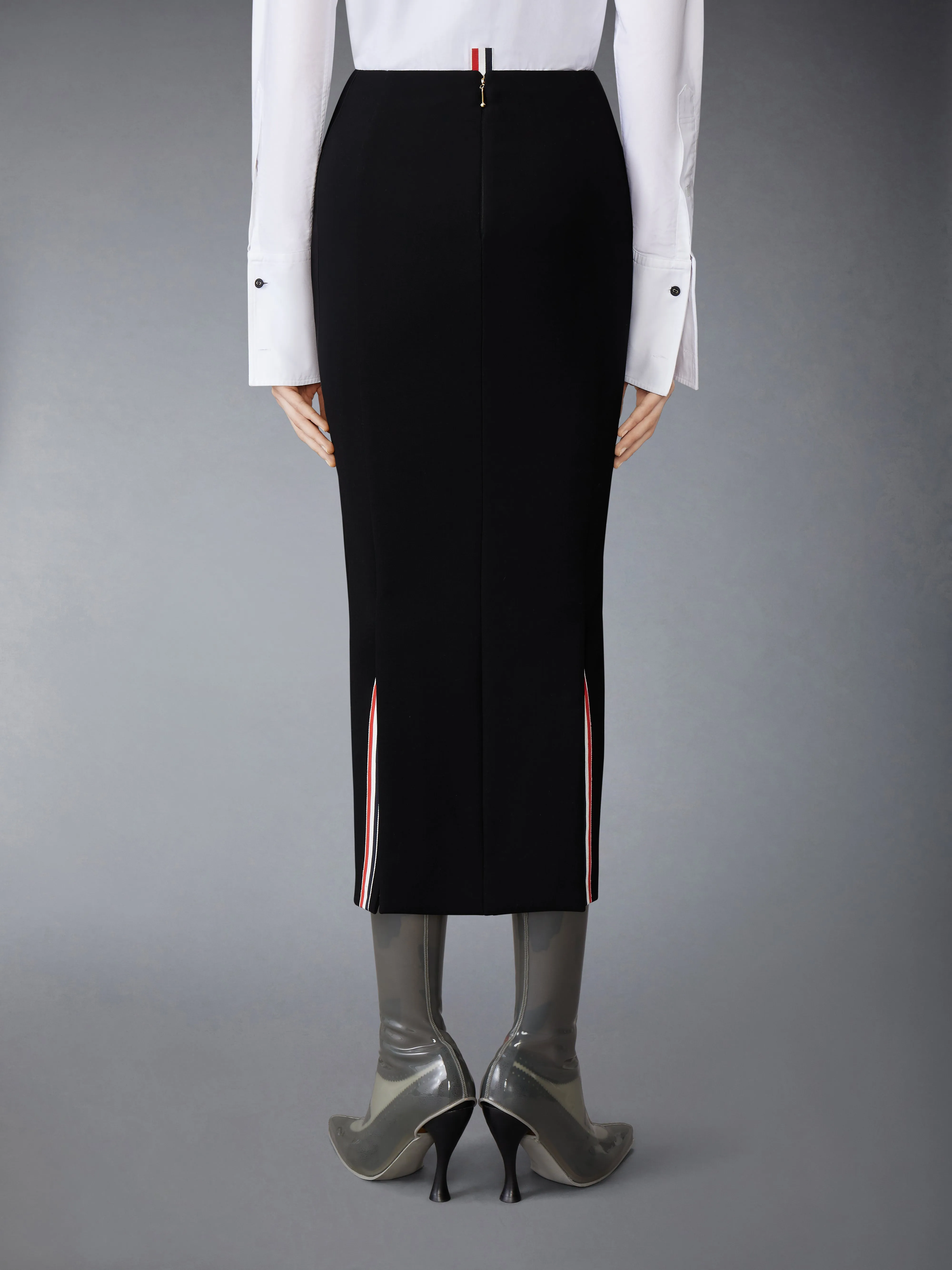 SOLID WOOL CREPE LOW RISE MAXI HOBBLE SKIRT sold by Thom Browne product image thumbnail 3
