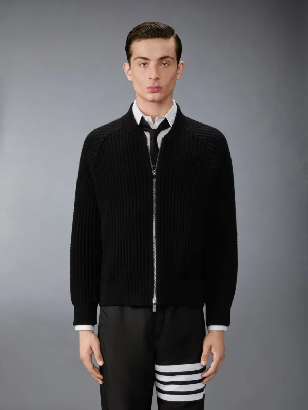 WOOL WAFFLE RAGLAN 4-BAR BOMBER JACKET sold by Thom Browne
