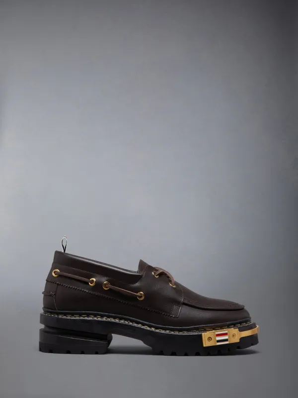 VITELLO CALF HIKING LEATHER SOLE BOAT SHOE sold by Thom Browne