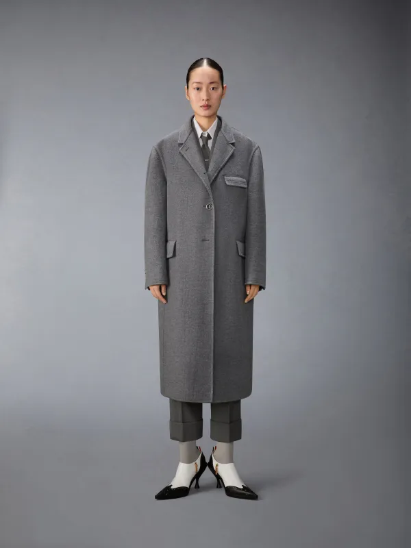 UNCONSTRUCTED BOILED WOOL CHESTERFIELD OVERCOAT made by Thom Browne
