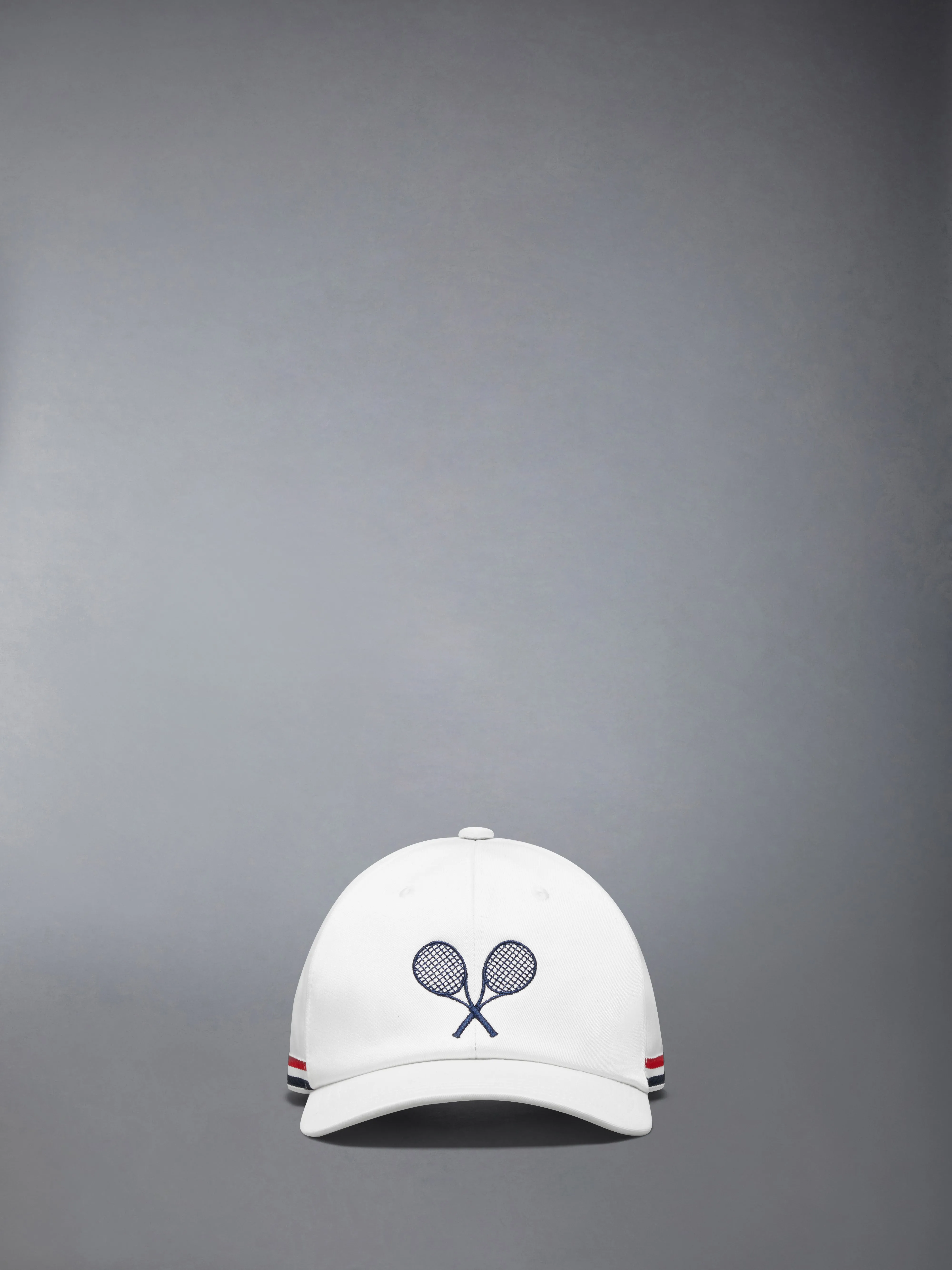 COTTON TWILL TENNIS RACQUET EMBROIDERY BASEBALL CAP sold by Thom Browne