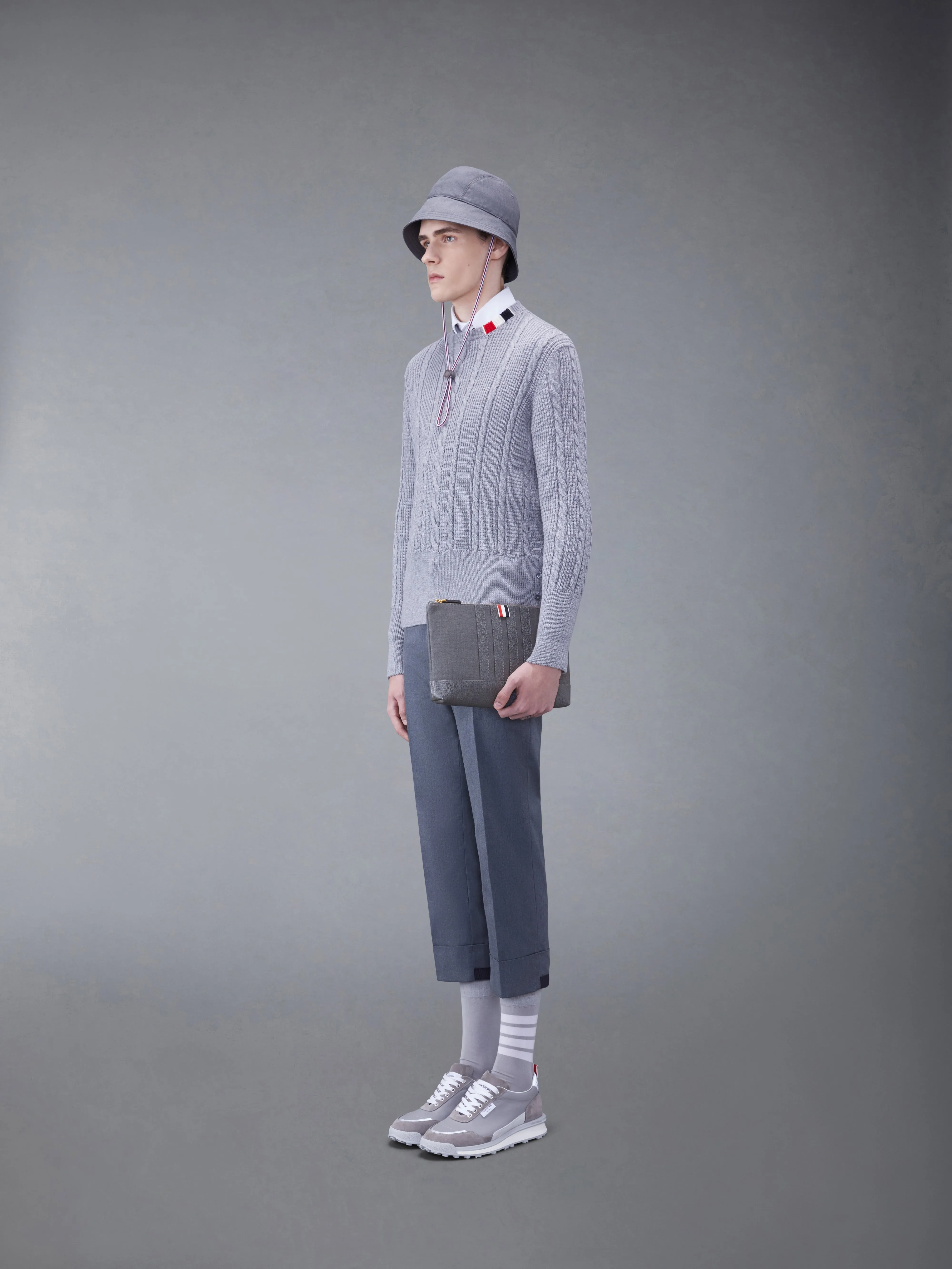 WOOL 4-BAR LARGE POUCH sold by Thom Browne product image thumbnail 3