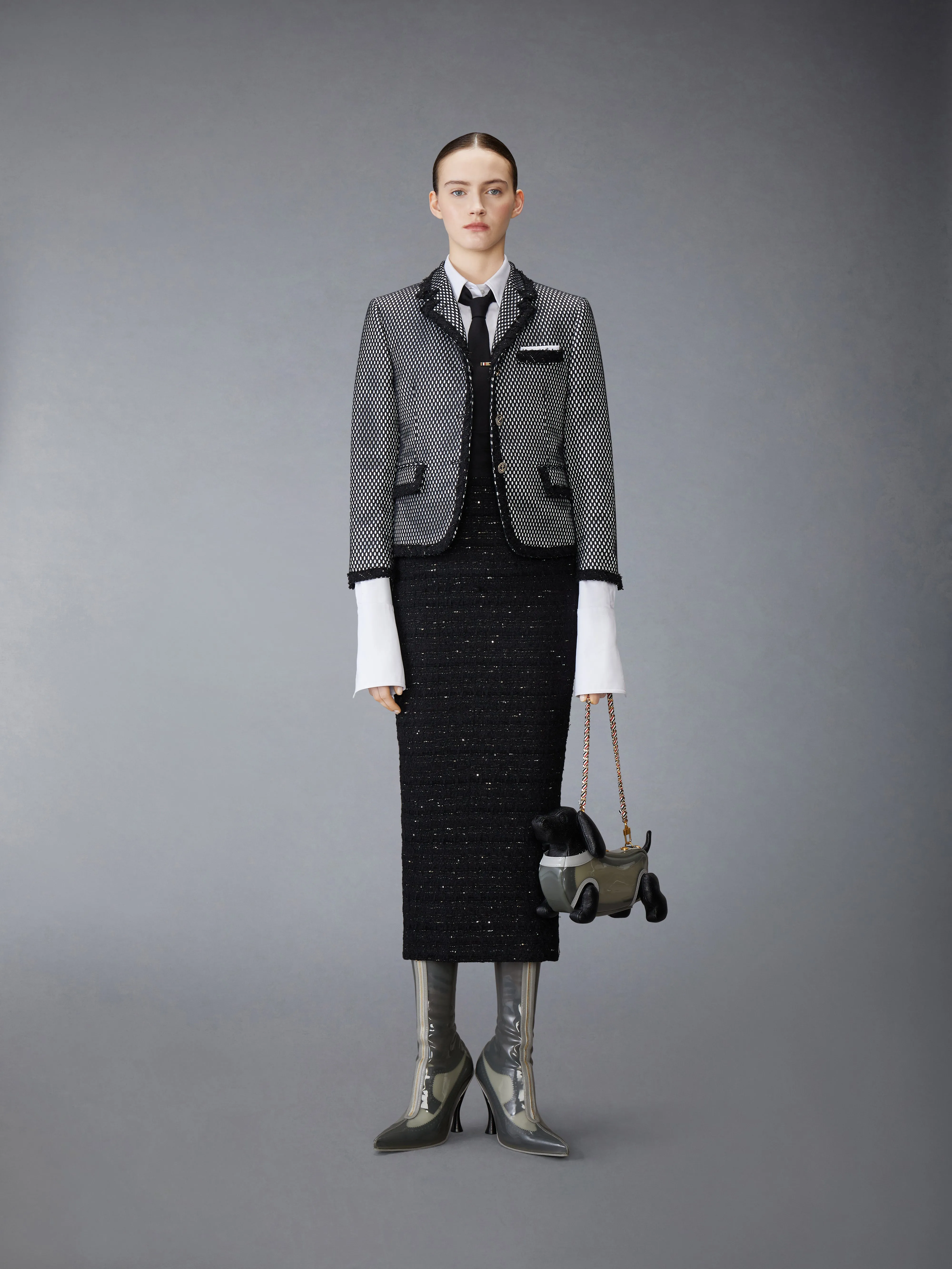 ORGANZA RIBBON TWEED LOW RISE MAXI HOBBLE SKIRT sold by Thom Browne product image thumbnail 3