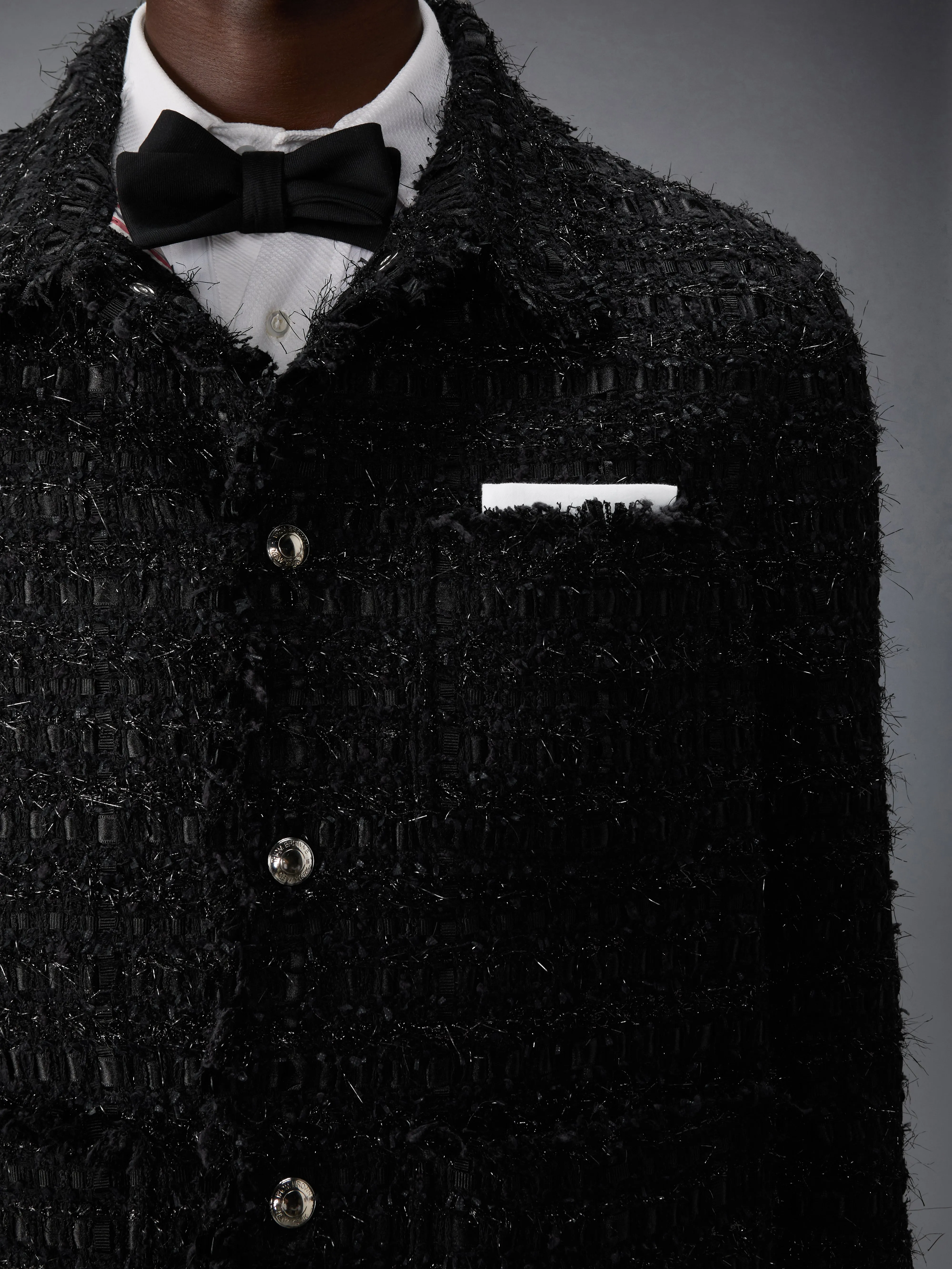 SATIN RIBBON TWEED FRAY EDGE UTILITY JACKET sold by Thom Browne product image thumbnail 5