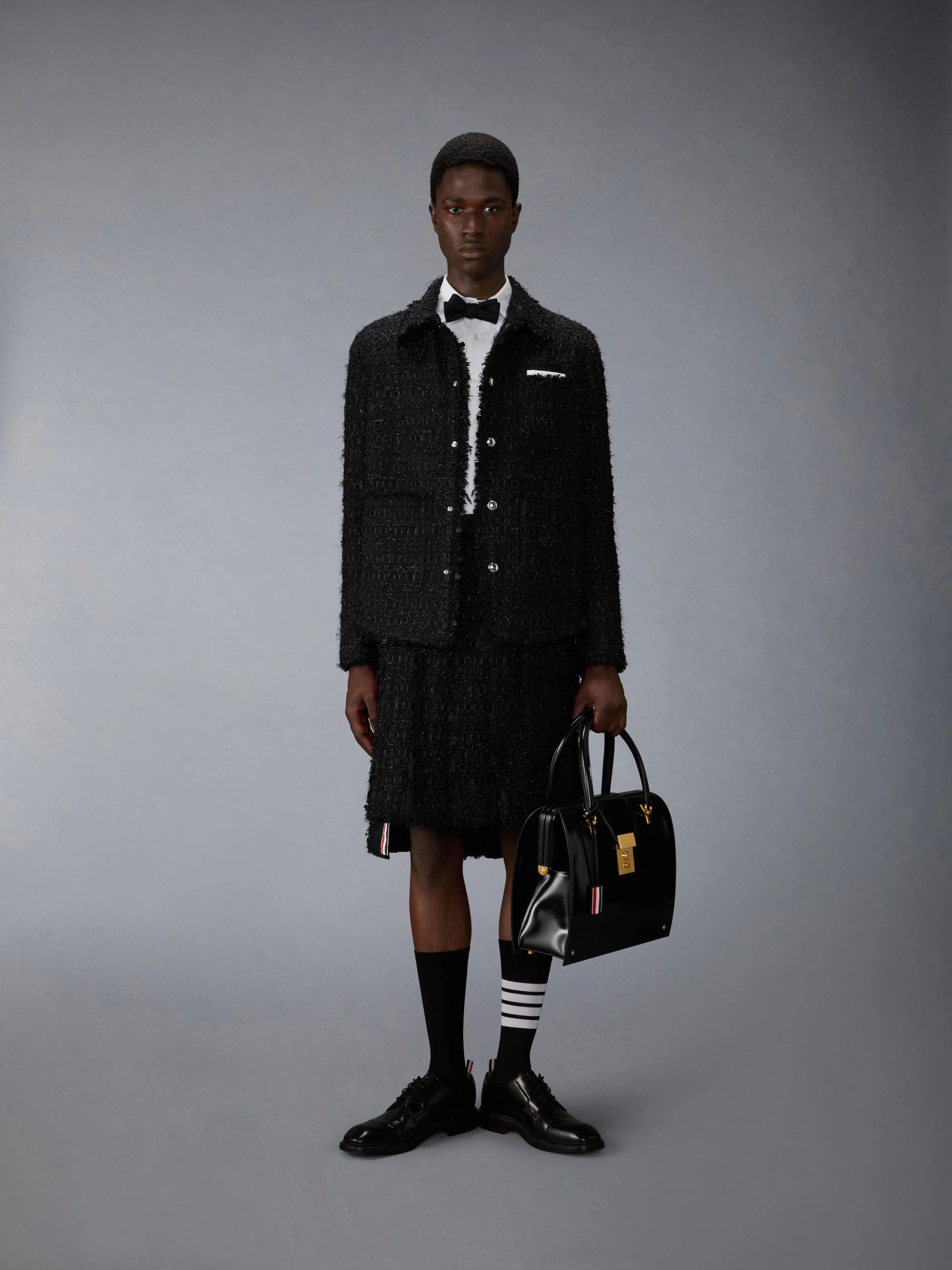 SATIN RIBBON TWEED FRAY EDGE UTILITY JACKET sold by Thom Browne product image thumbnail 3